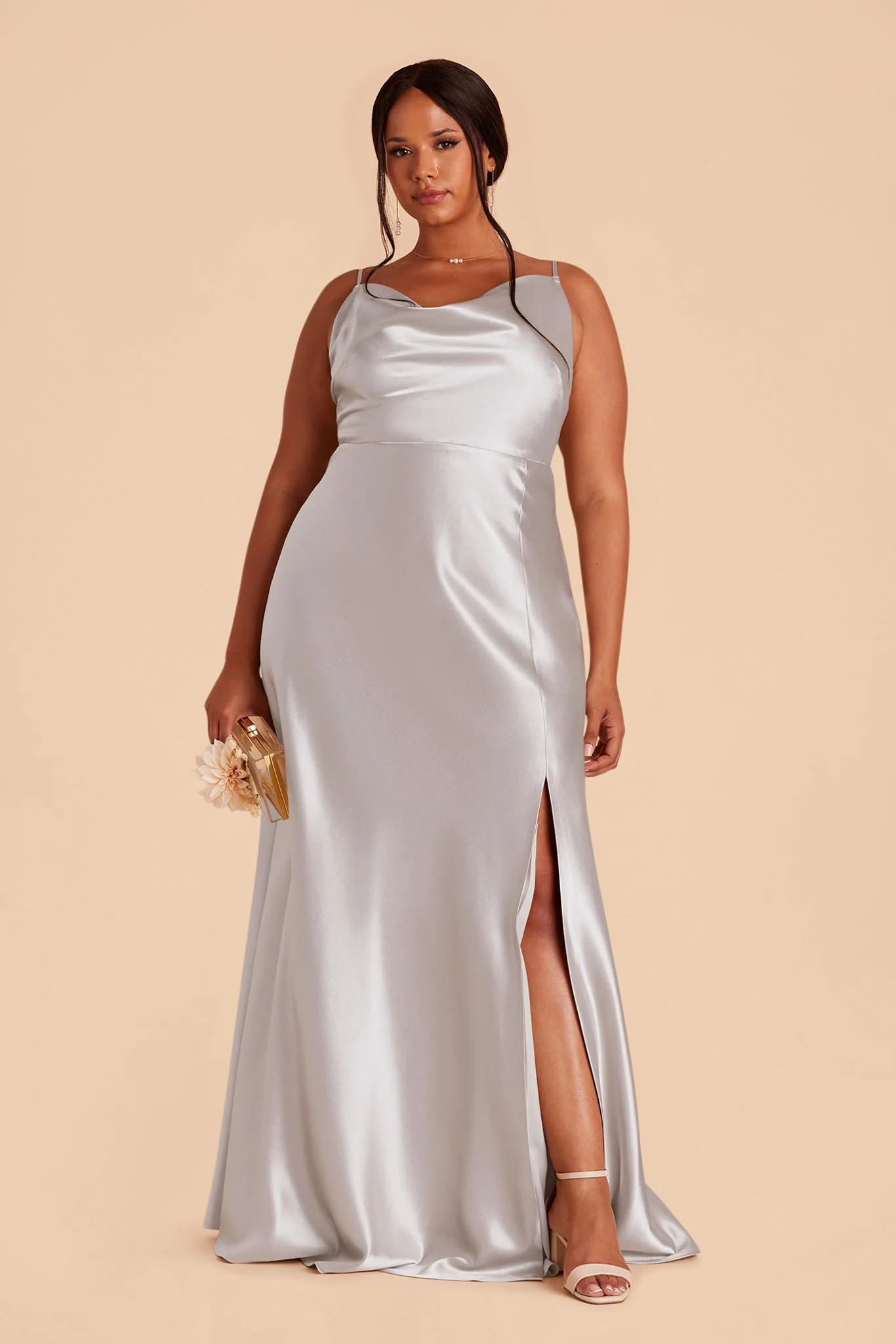 Lisa Shiny Satin Dress - Platinum - Image 2