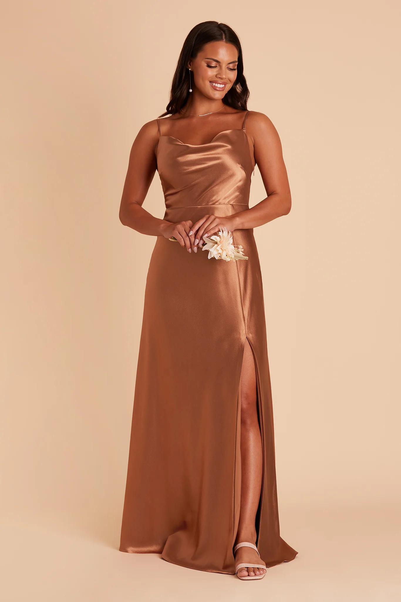 Lisa Shiny Satin Dress - Rust