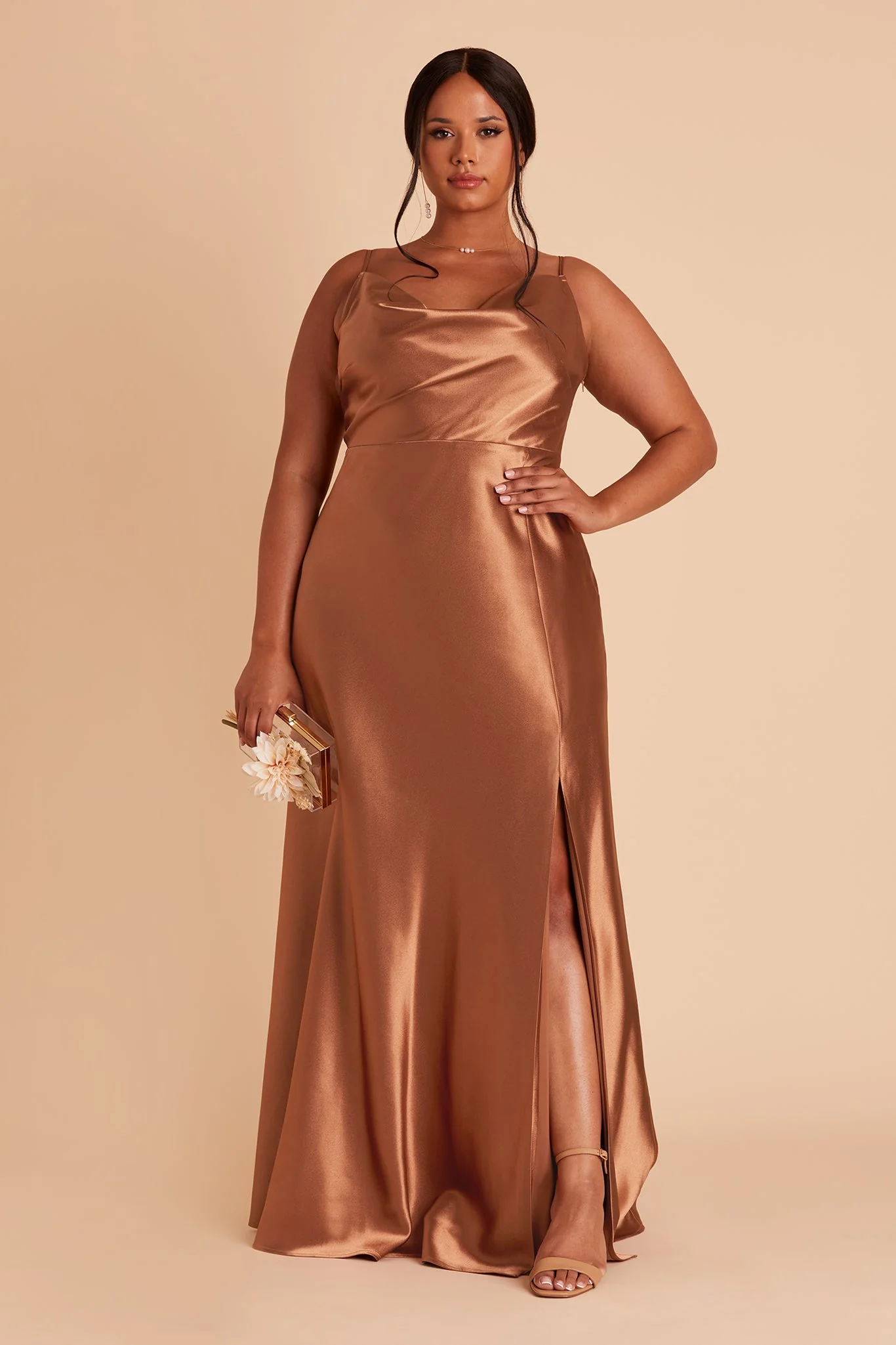 Lisa Shiny Satin Dress - Rust - Image 10