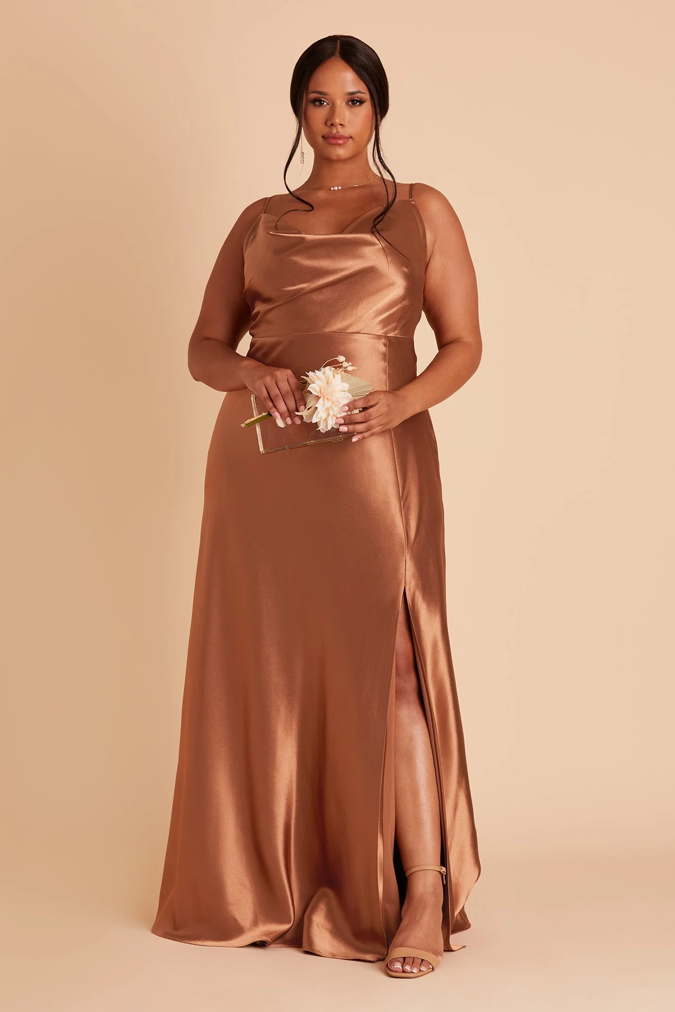 Lisa Shiny Satin Dress - Rust - Image 2