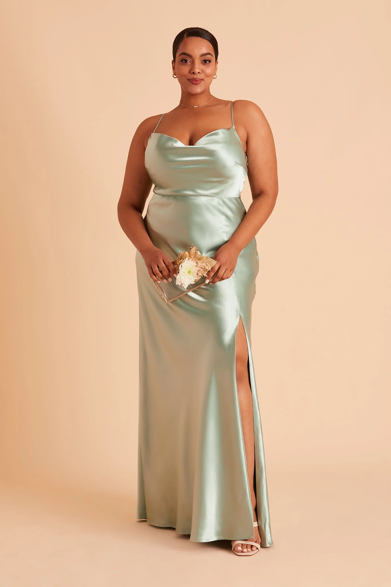 Lisa Shiny Satin Dress - Sage - Image 10