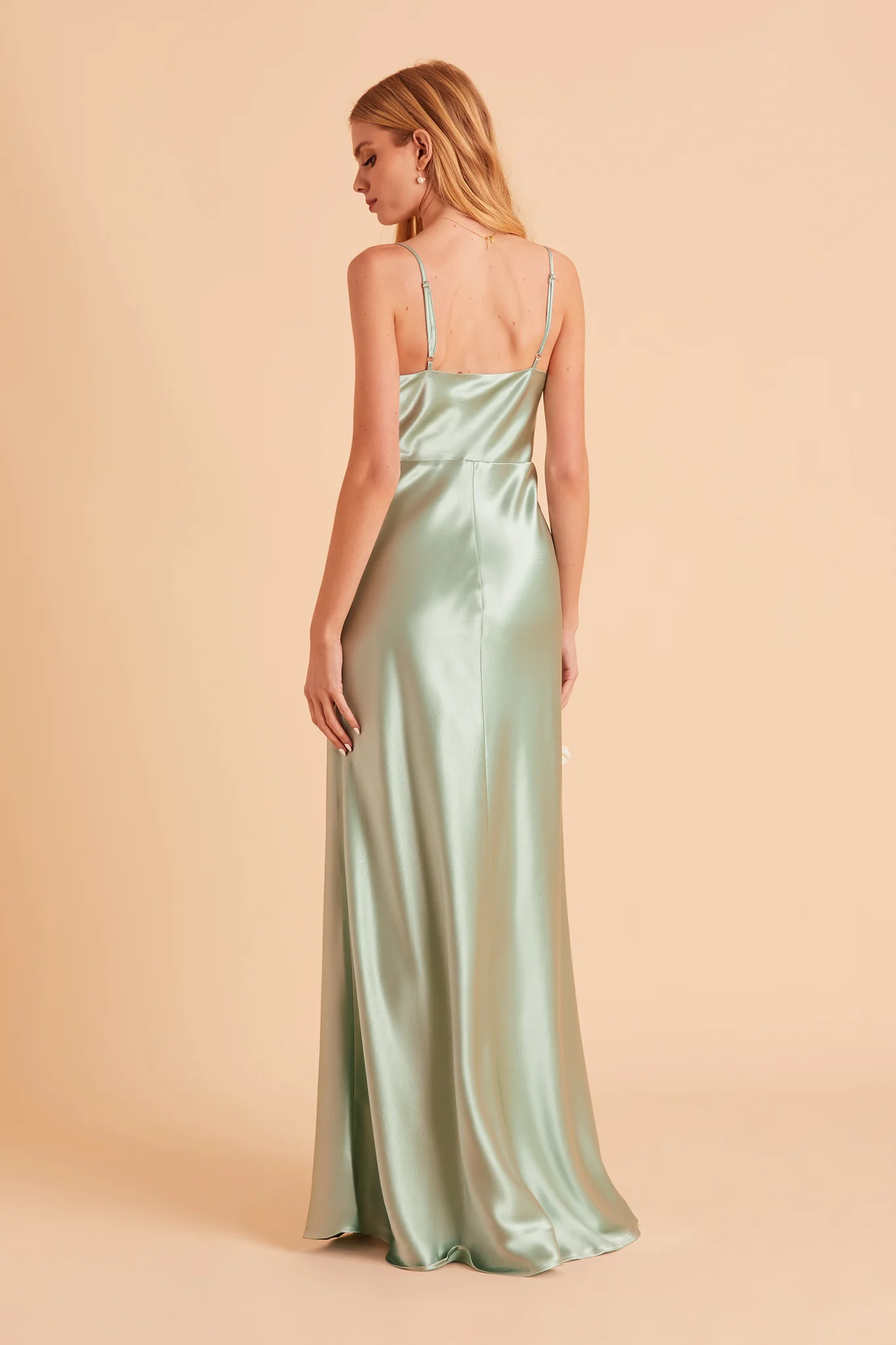 Lisa Shiny Satin Dress - Sage - Image 6