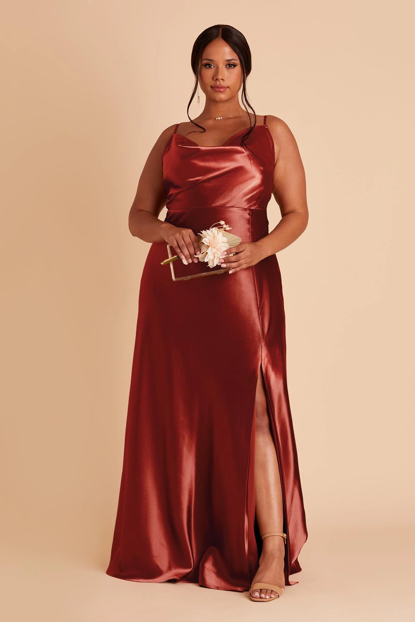 Lisa Shiny Satin Dress - Spice - Image 6