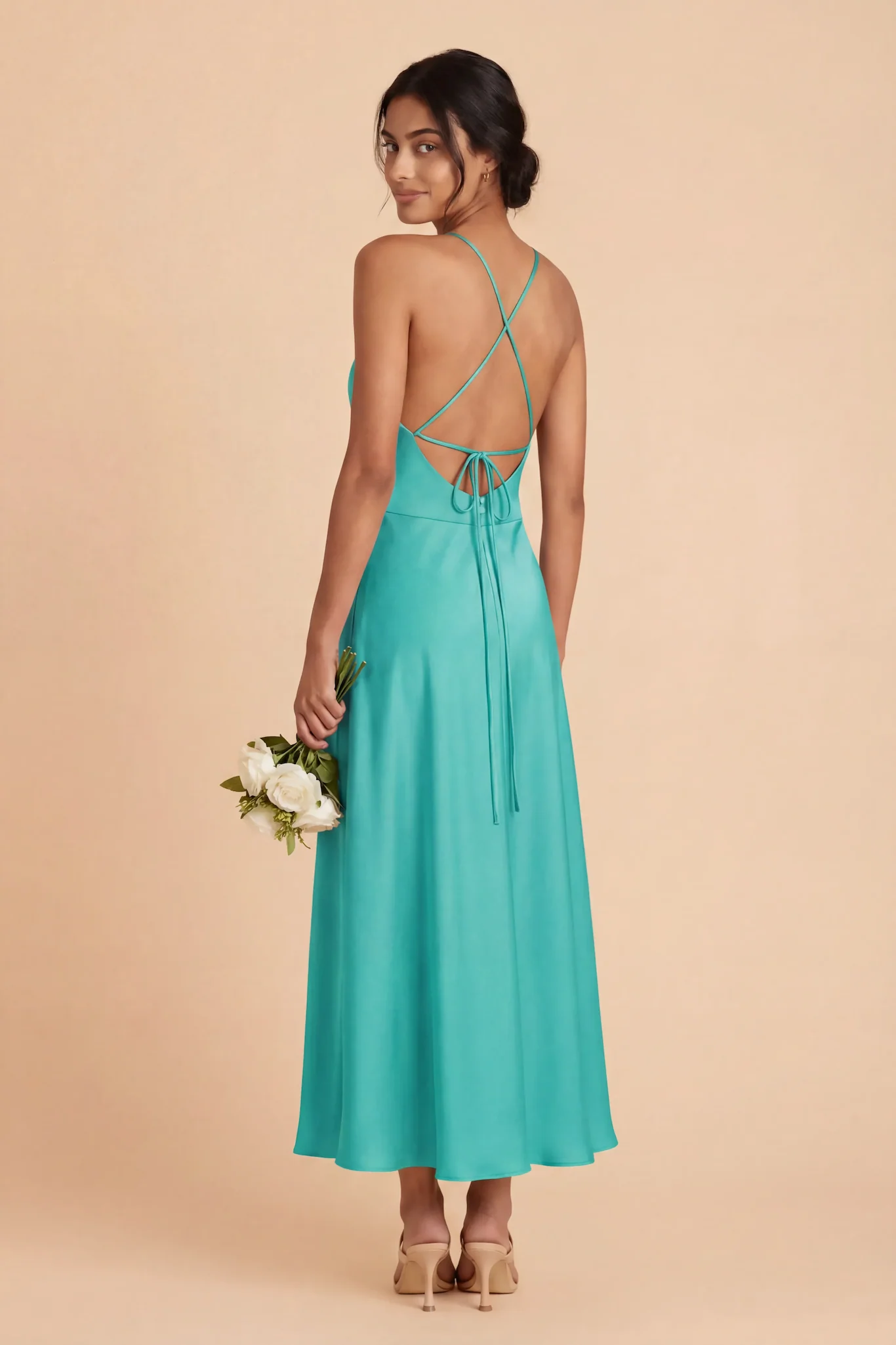 Livvy Matte Satin Dress - Aquamarine - Image 3
