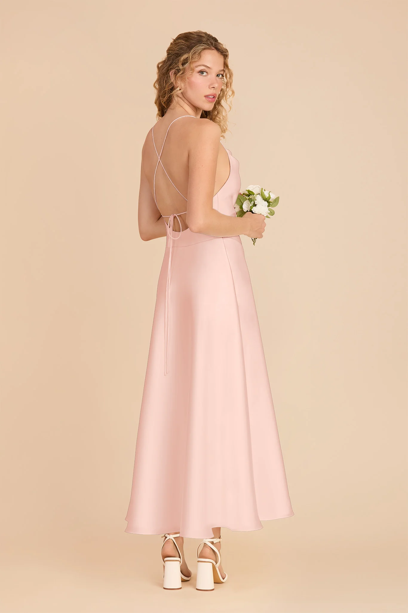 Livvy Matte Satin Dress - Blush Pink - Image 3