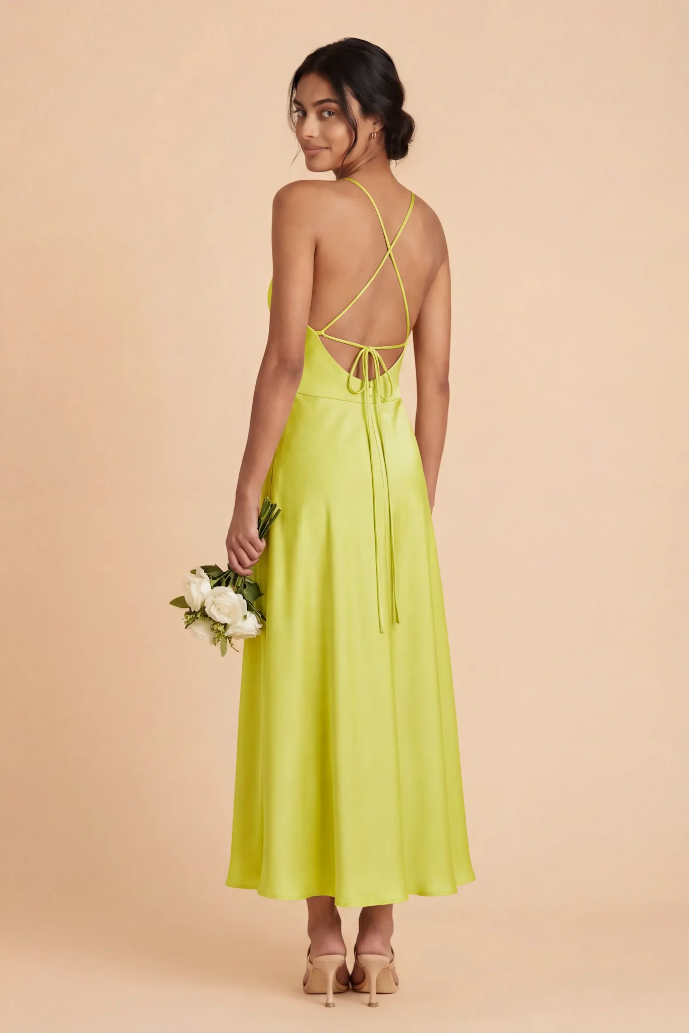 Livvy Matte Satin Dress - Chartreuse - Image 3