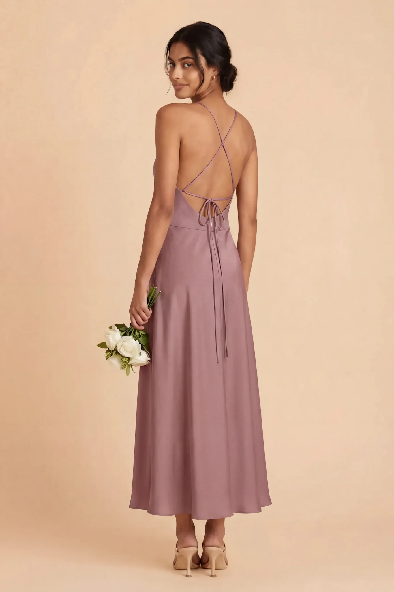 Livvy Matte Satin Dress - Dark Mauve - Image 3