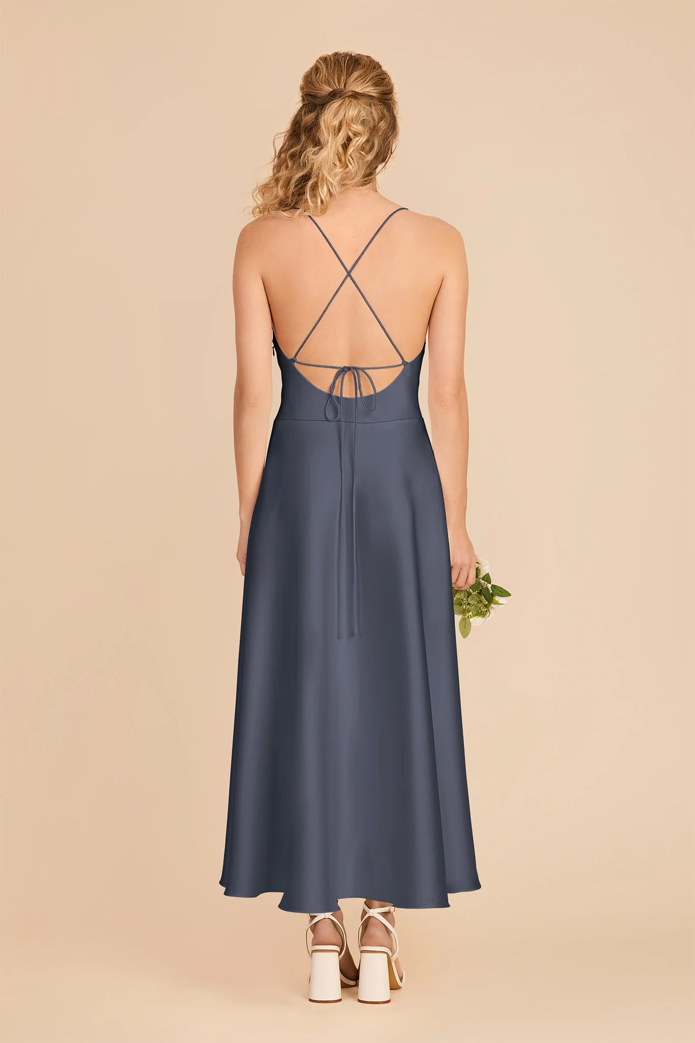 Livvy Matte Satin Dress - Dusk Blue - Image 4