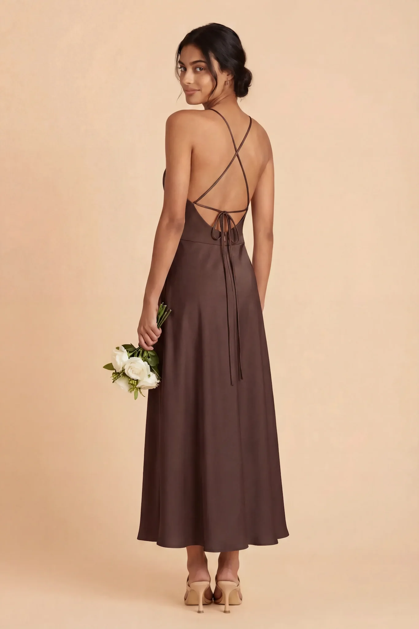 Livvy Matte Satin Dress - Espresso - Image 3