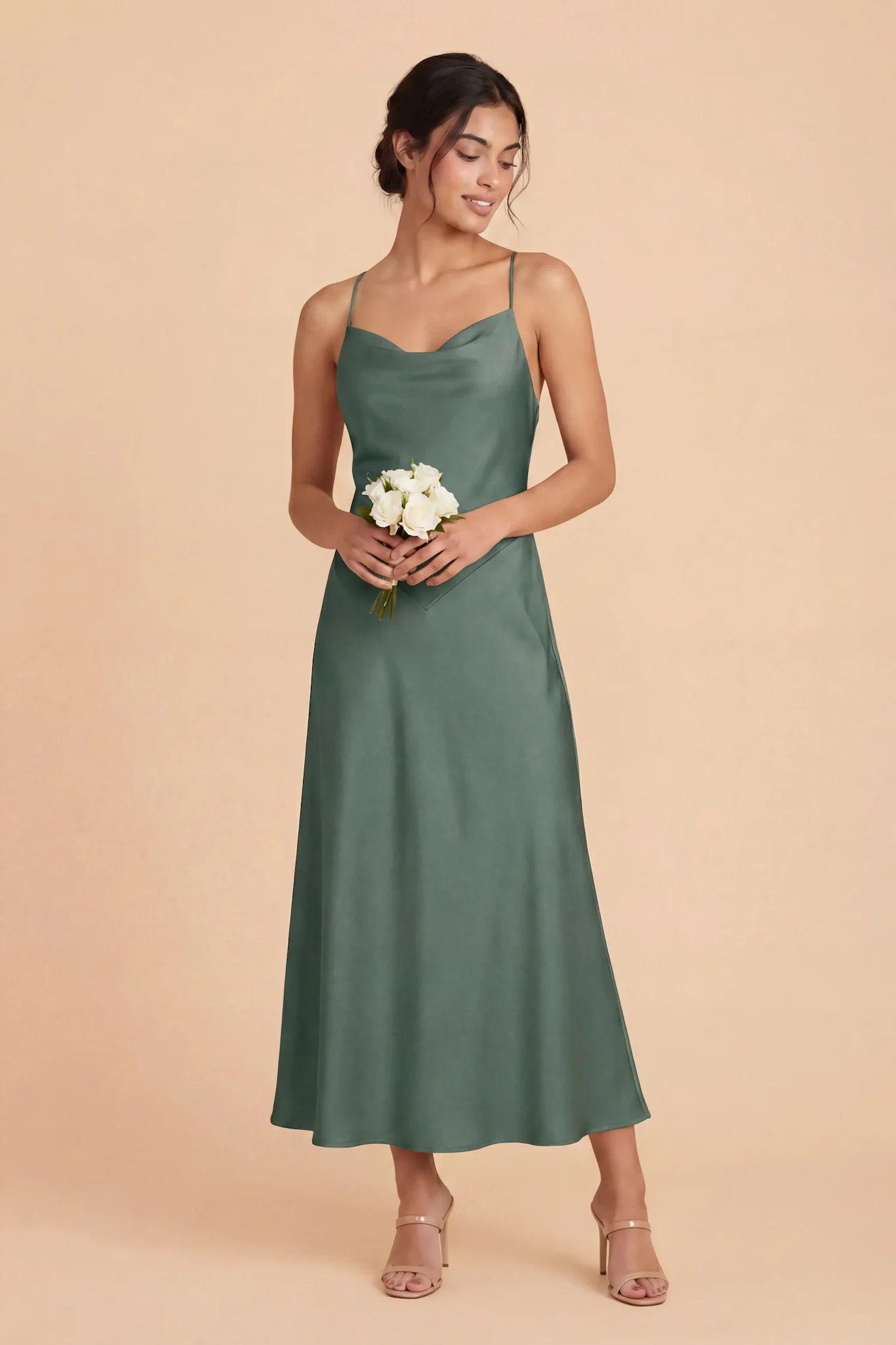 Livvy Matte Satin Dress - Eucalyptus - Image 2
