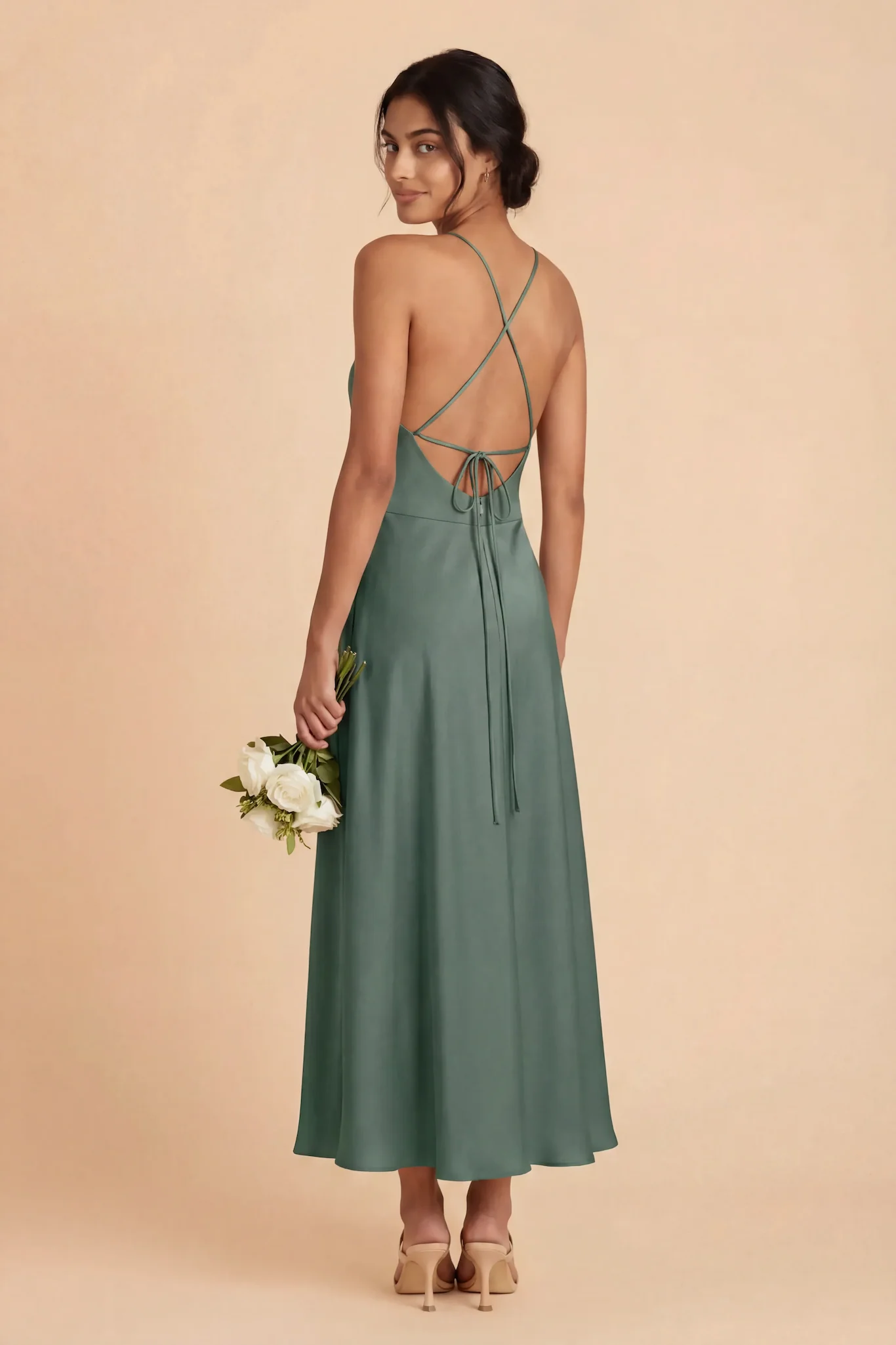 Livvy Matte Satin Dress - Eucalyptus - Image 3
