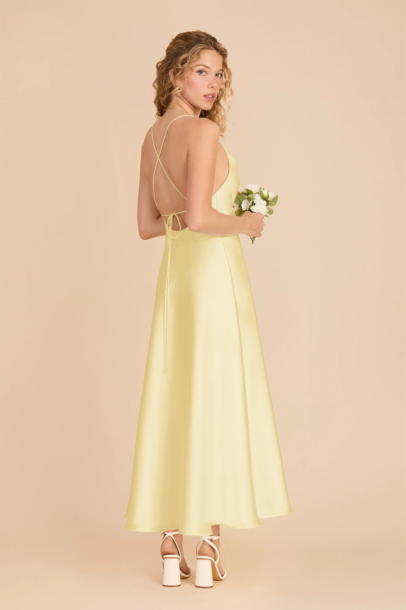 Livvy Matte Satin Dress - Lemon Sorbet - Image 3