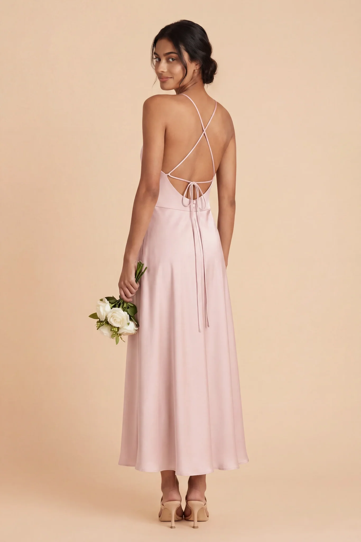 Livvy Matte Satin Dress - Pale Blush - Image 3