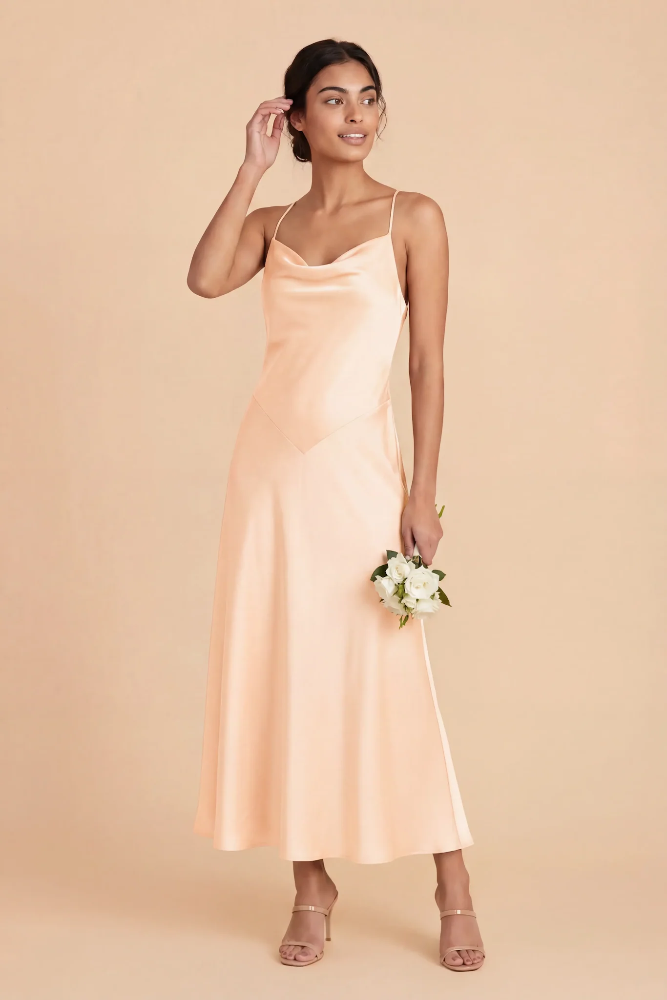 Livvy Matte Satin Dress - Peach Cream