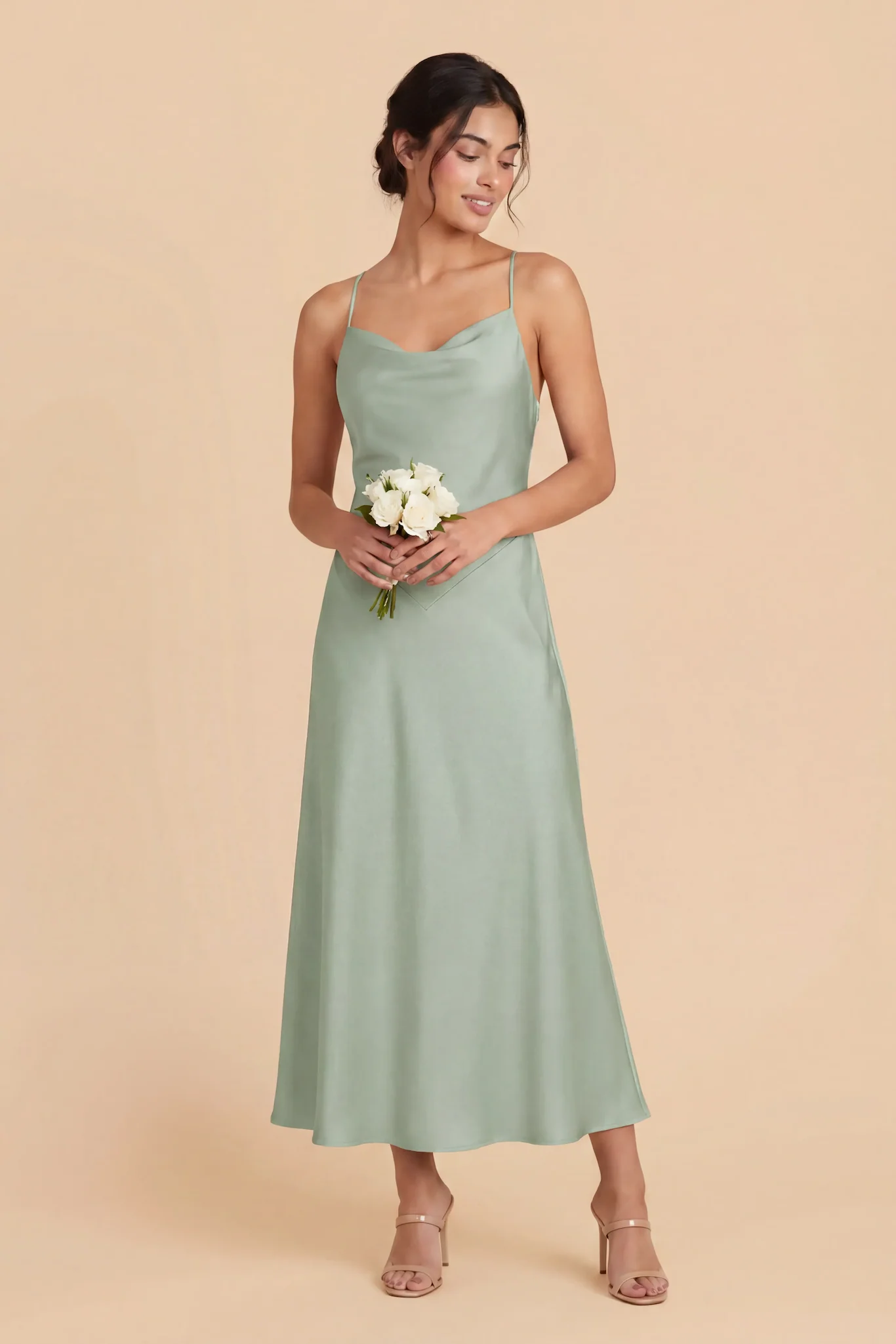 Livvy Matte Satin Dress - Sage - Image 2
