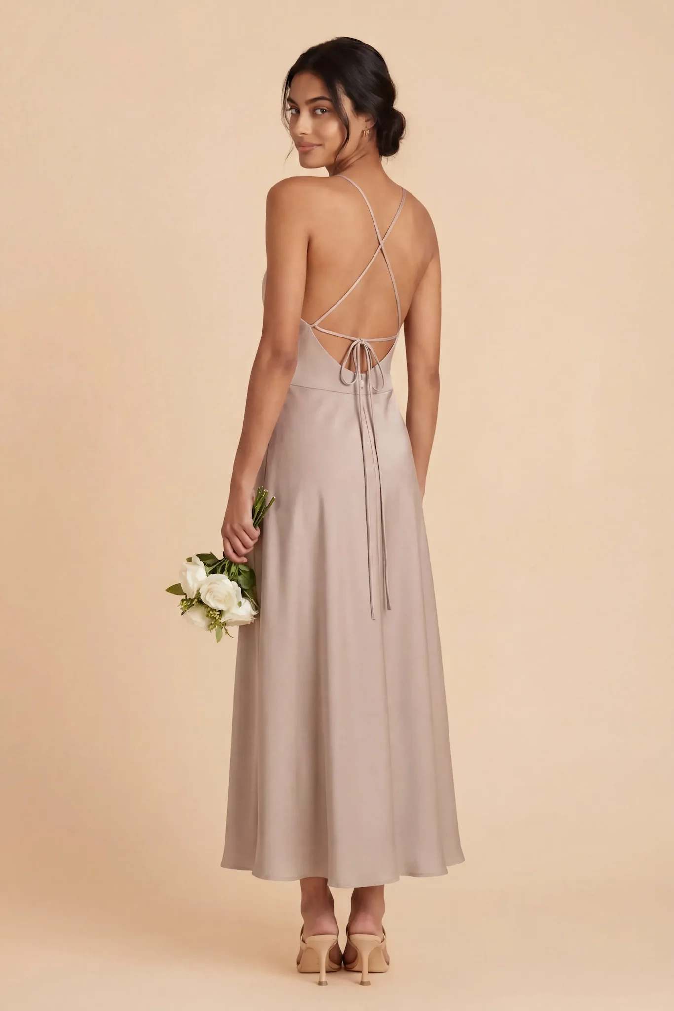 Livvy Matte Satin Dress - Taupe - Image 3