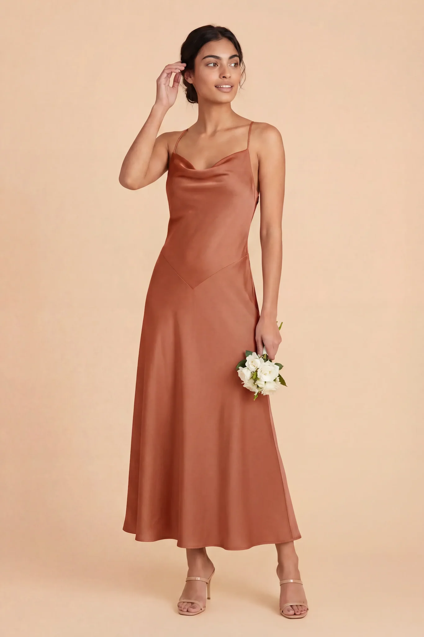 Livvy Matte Satin Dress - Terracotta