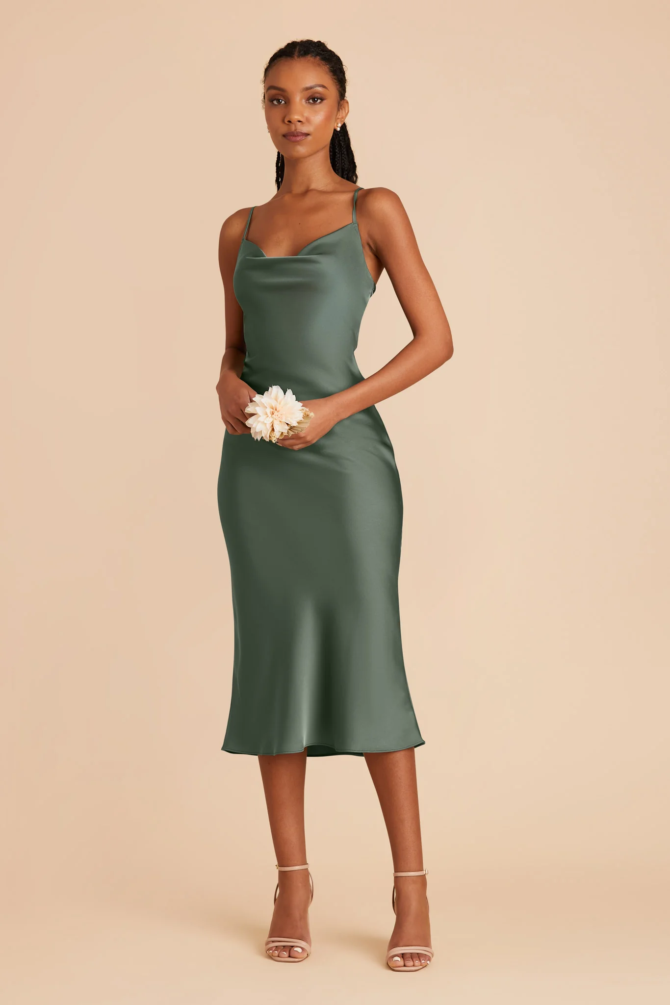 Liza Matte Satin Dress - Eucalyptus - Image 3