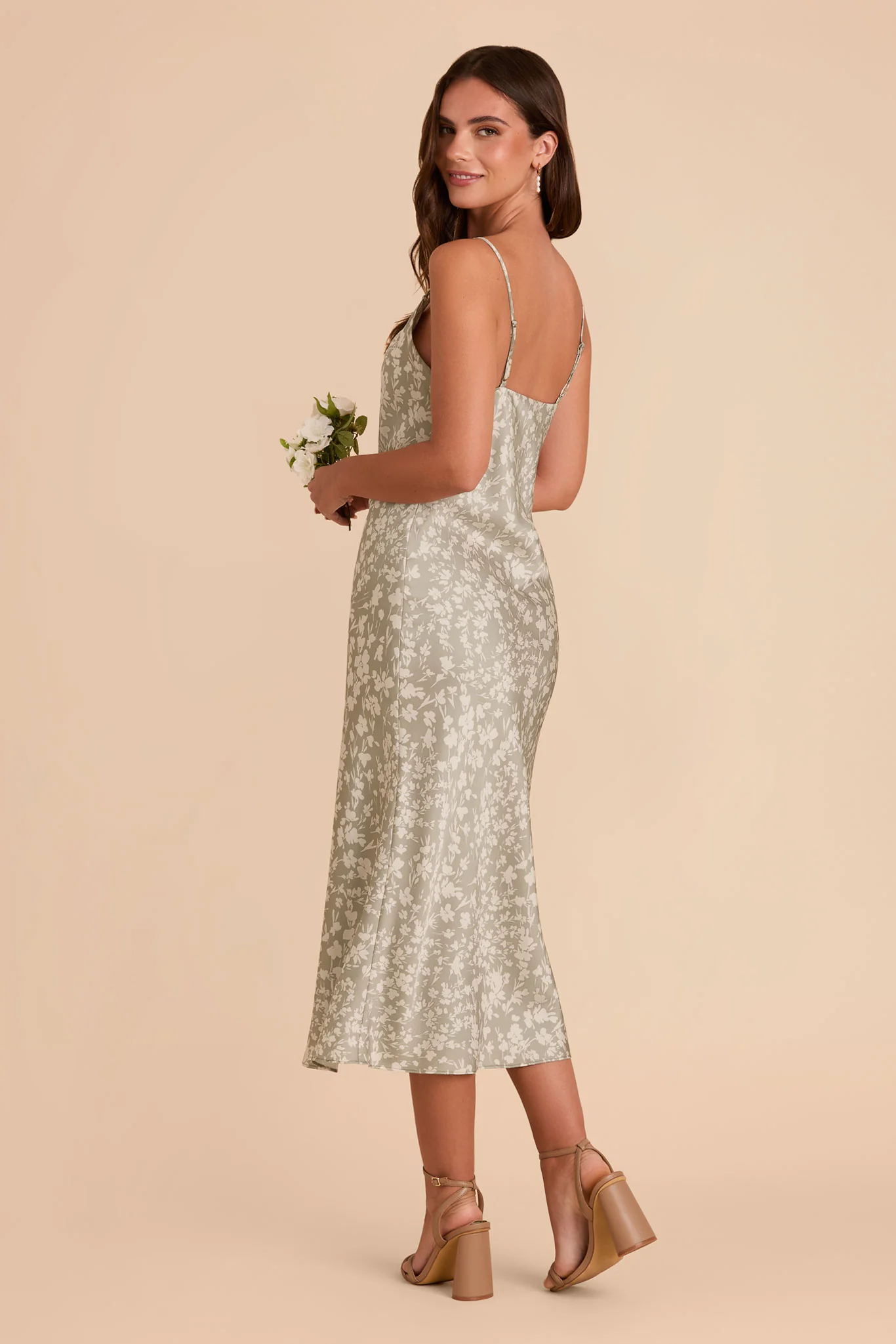 Liza Matte Satin Dress - Moss Green Dreamy Floral - Image 3