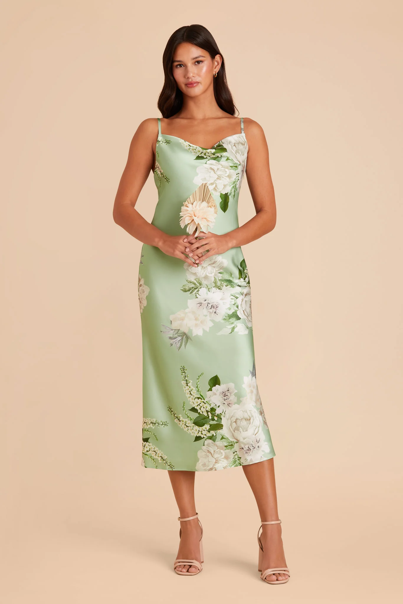Liza Matte Satin Dress - Pistachio Garden Bloom