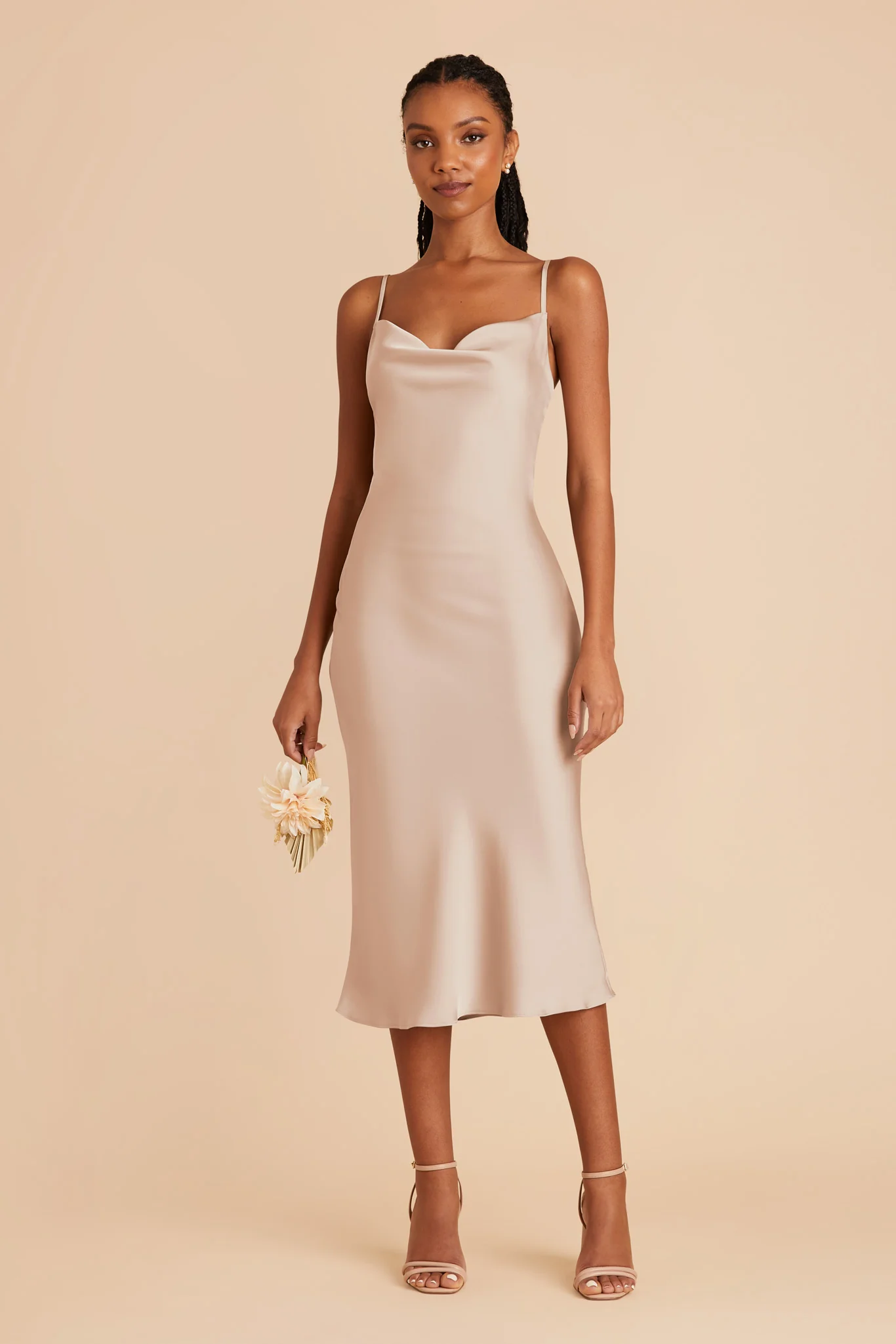 Liza Matte Satin Dress - Taupe - Image 3