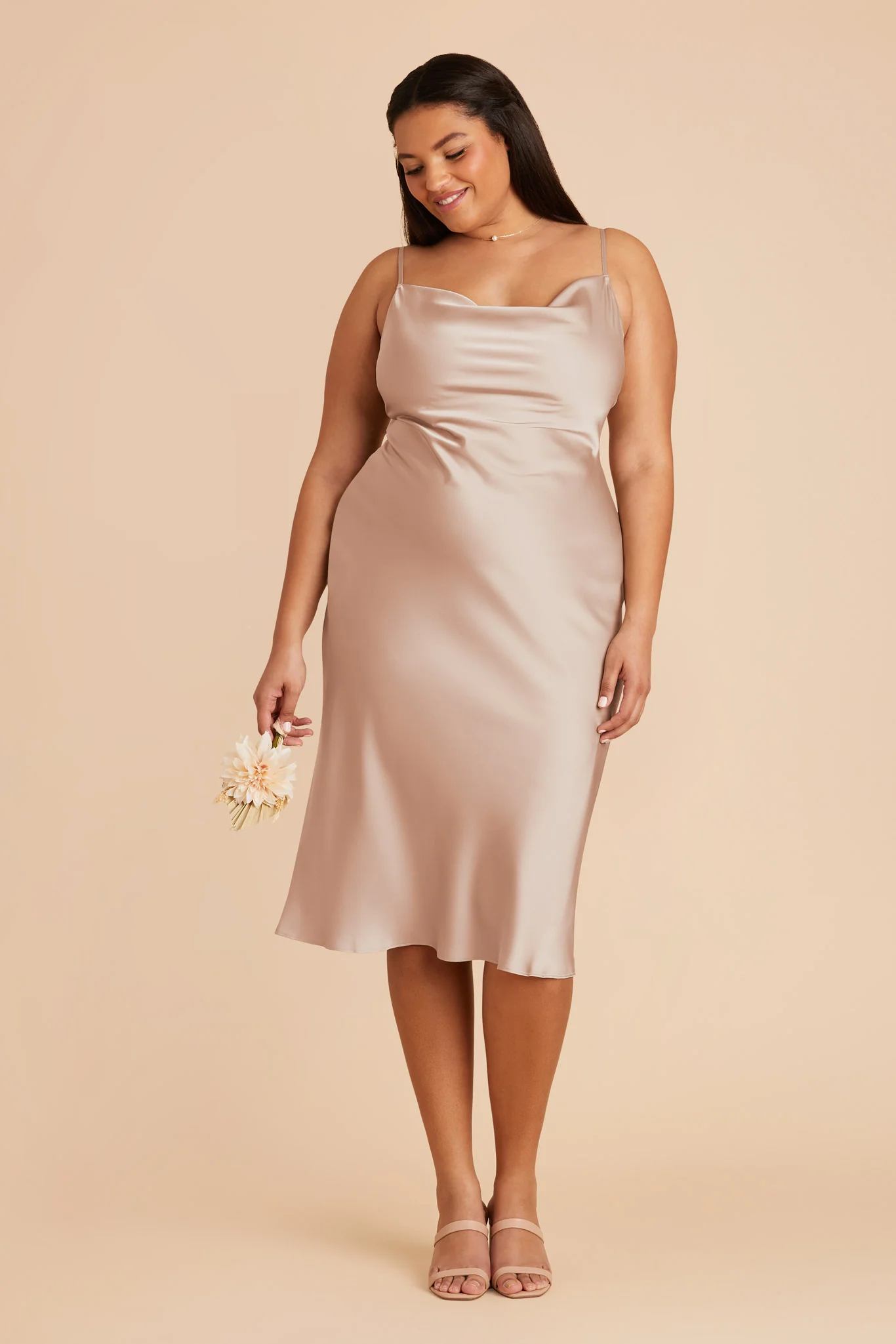 Liza Matte Satin Dress - Taupe - Image 6