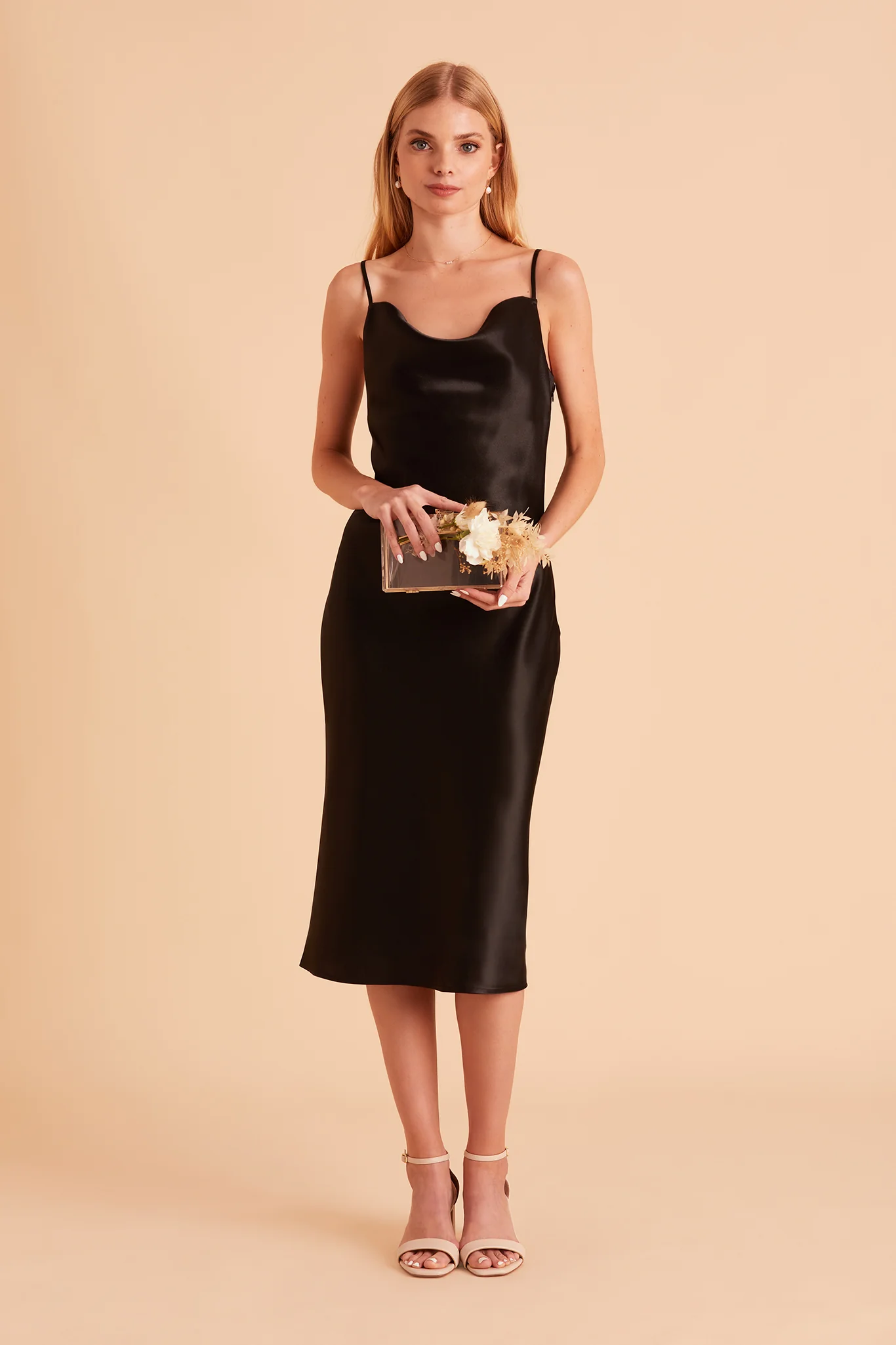 Liza Shiny Satin Dress - Black