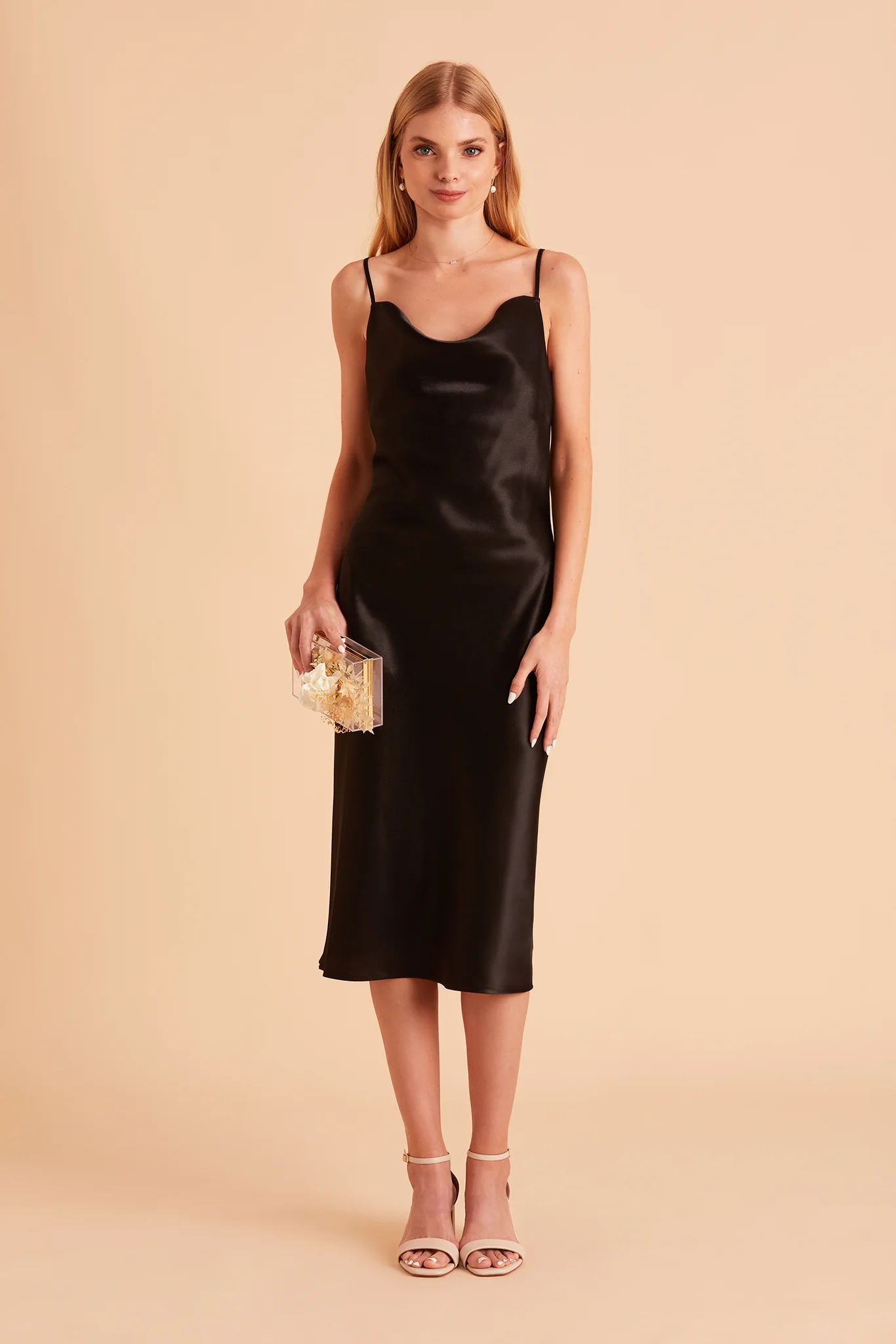 Liza Shiny Satin Dress - Black - Image 4