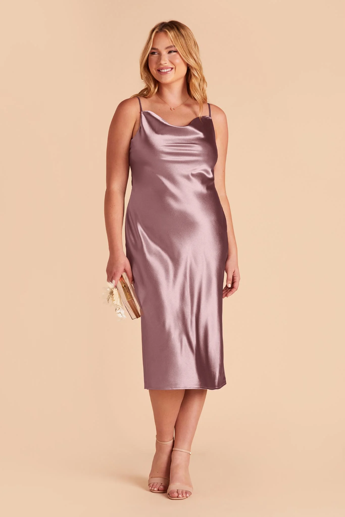 Liza Shiny Satin Dress - Dark Mauve - Image 11
