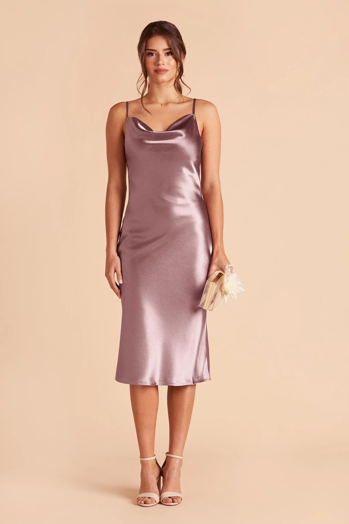 Liza Shiny Satin Dress - Dark Mauve - Image 5