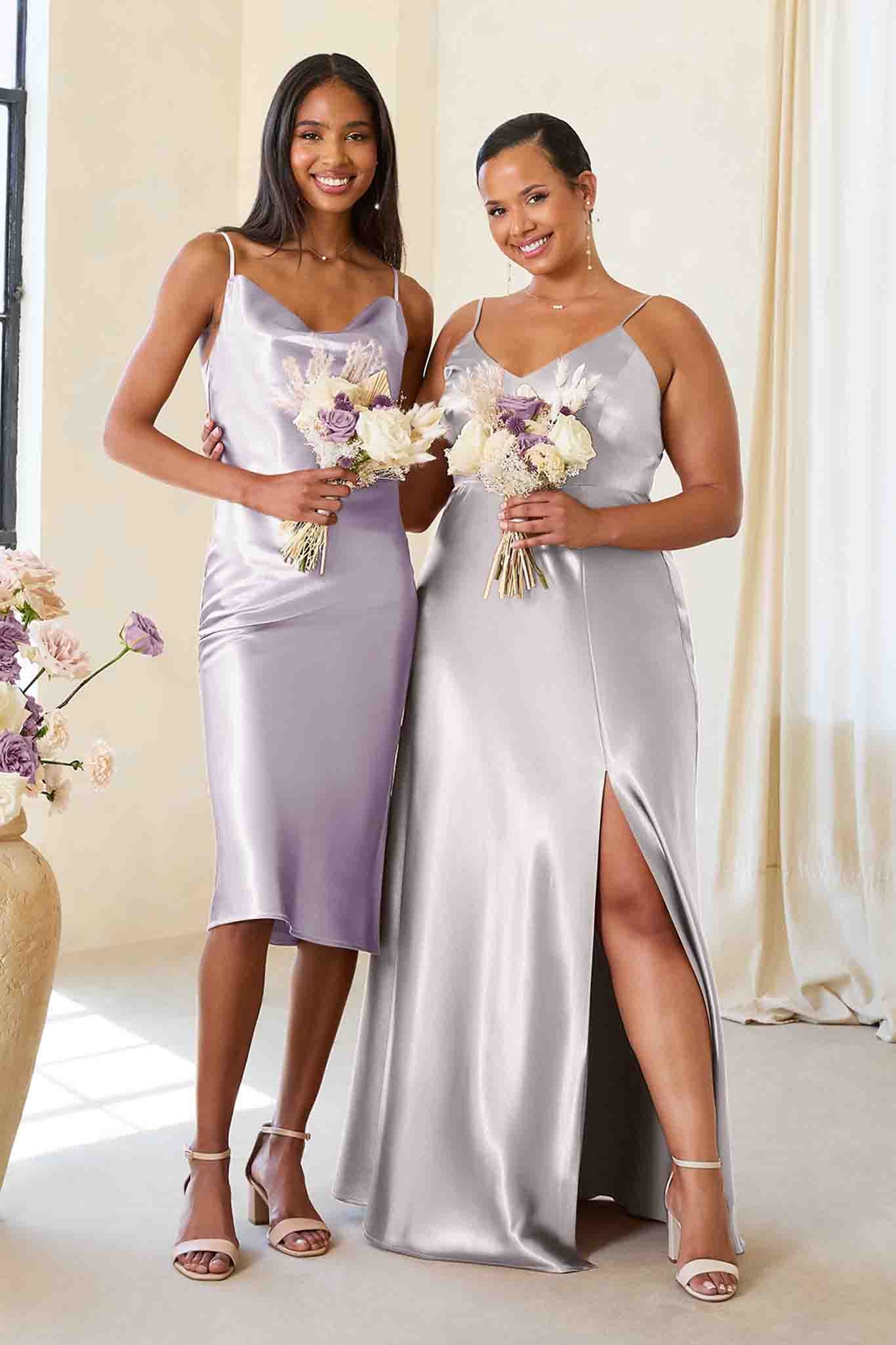 Liza Shiny Satin Dress - Dusty Lilac - Image 2