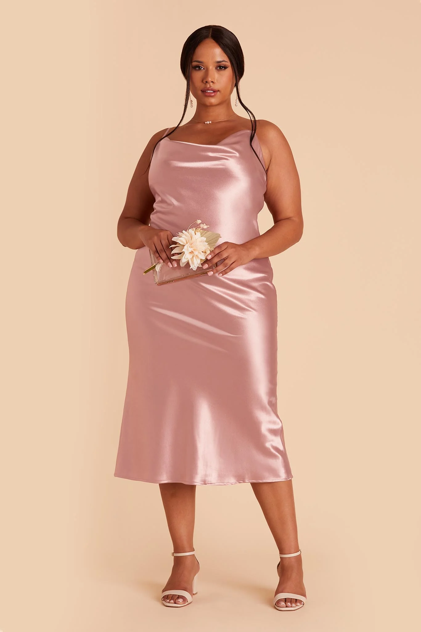 Liza Shiny Satin Dress - English Rose - Image 2