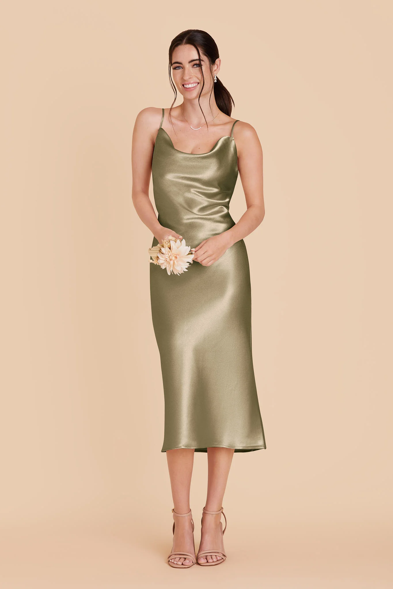 Liza Shiny Satin Dress - Moss Green - Image 3