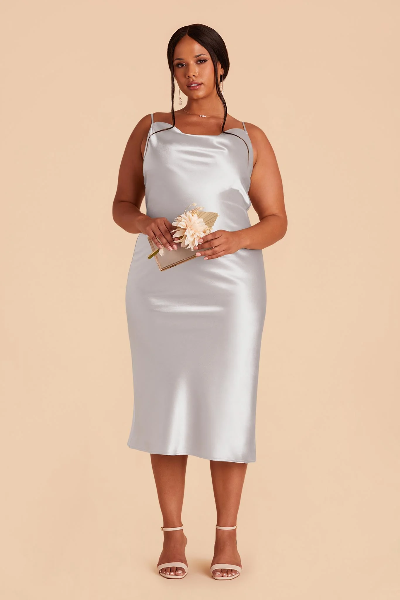 Liza Shiny Satin Dress - Platinum - Image 3