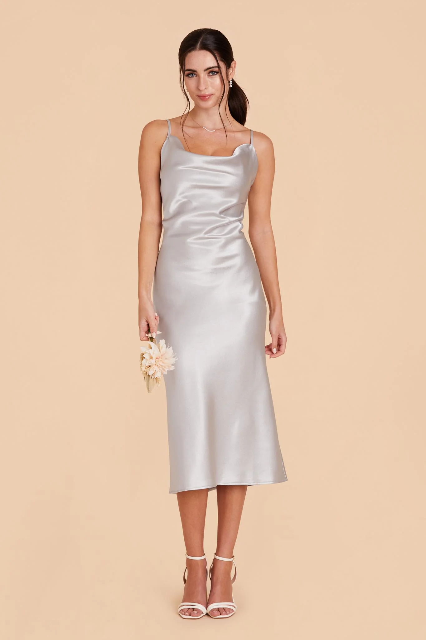 Liza Shiny Satin Dress - Platinum - Image 5