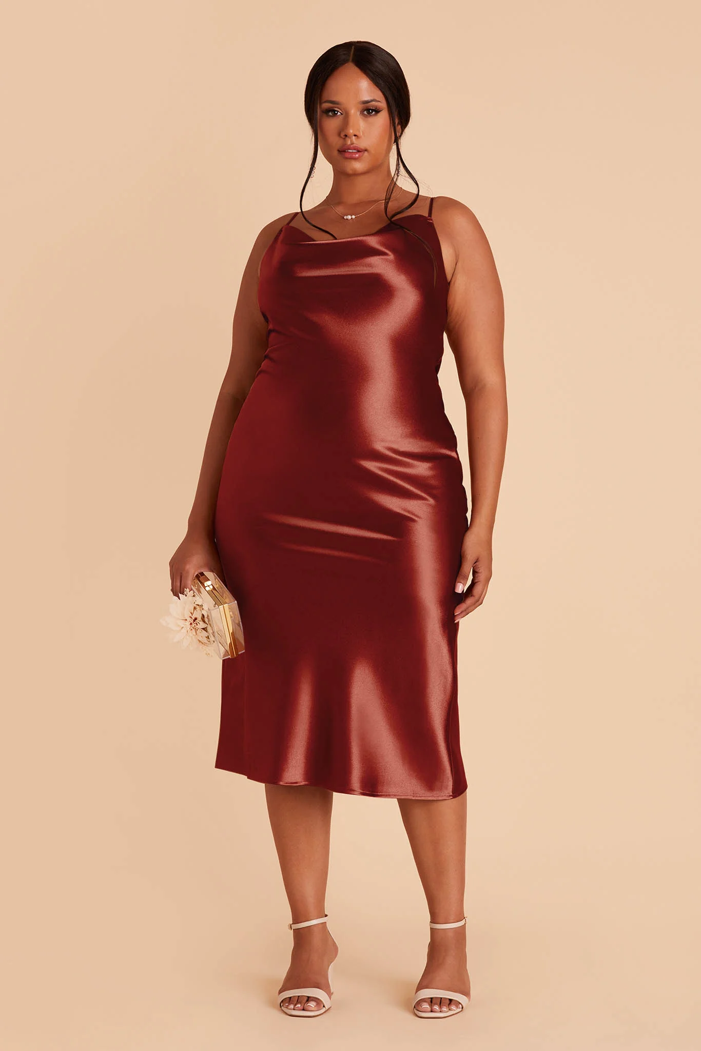 Liza Shiny Satin Dress - Spice - Image 7