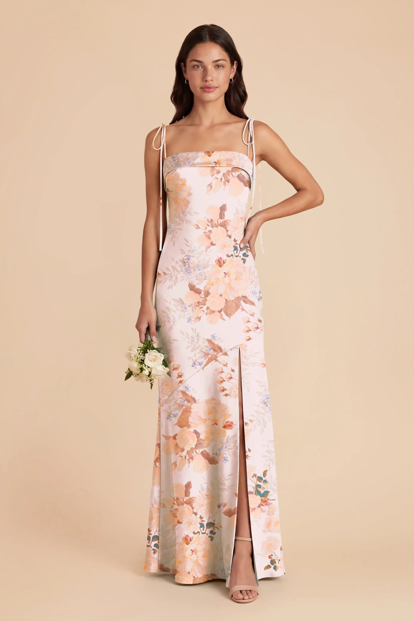 Lizzie Matte Satin Dress - Champagne Cascadia Bouquet