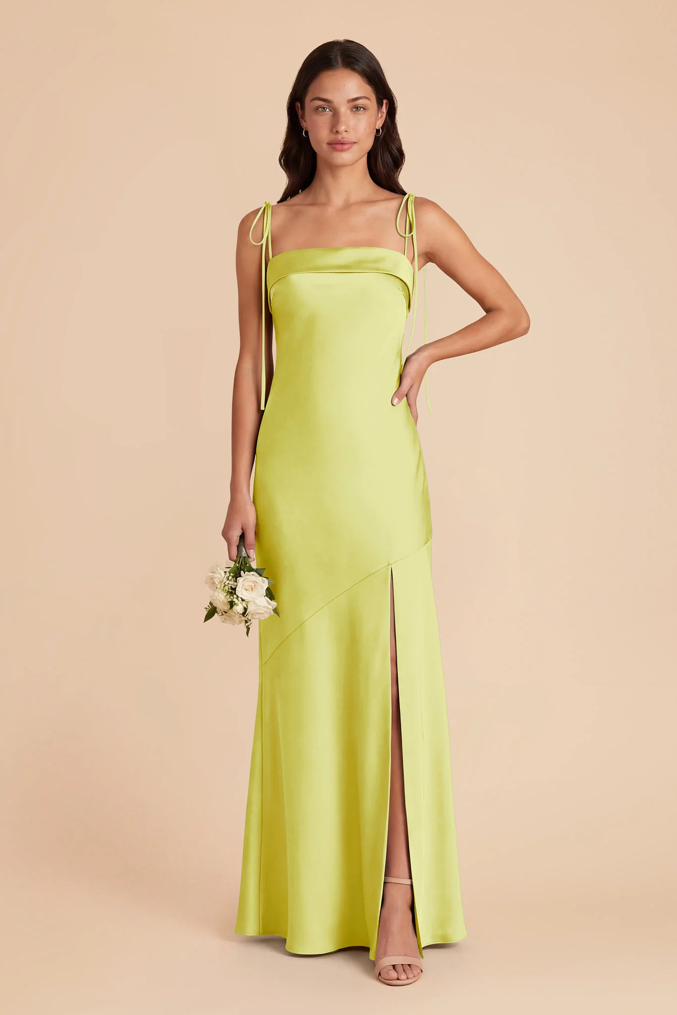 Lizzie Matte Satin Dress - Chartreuse