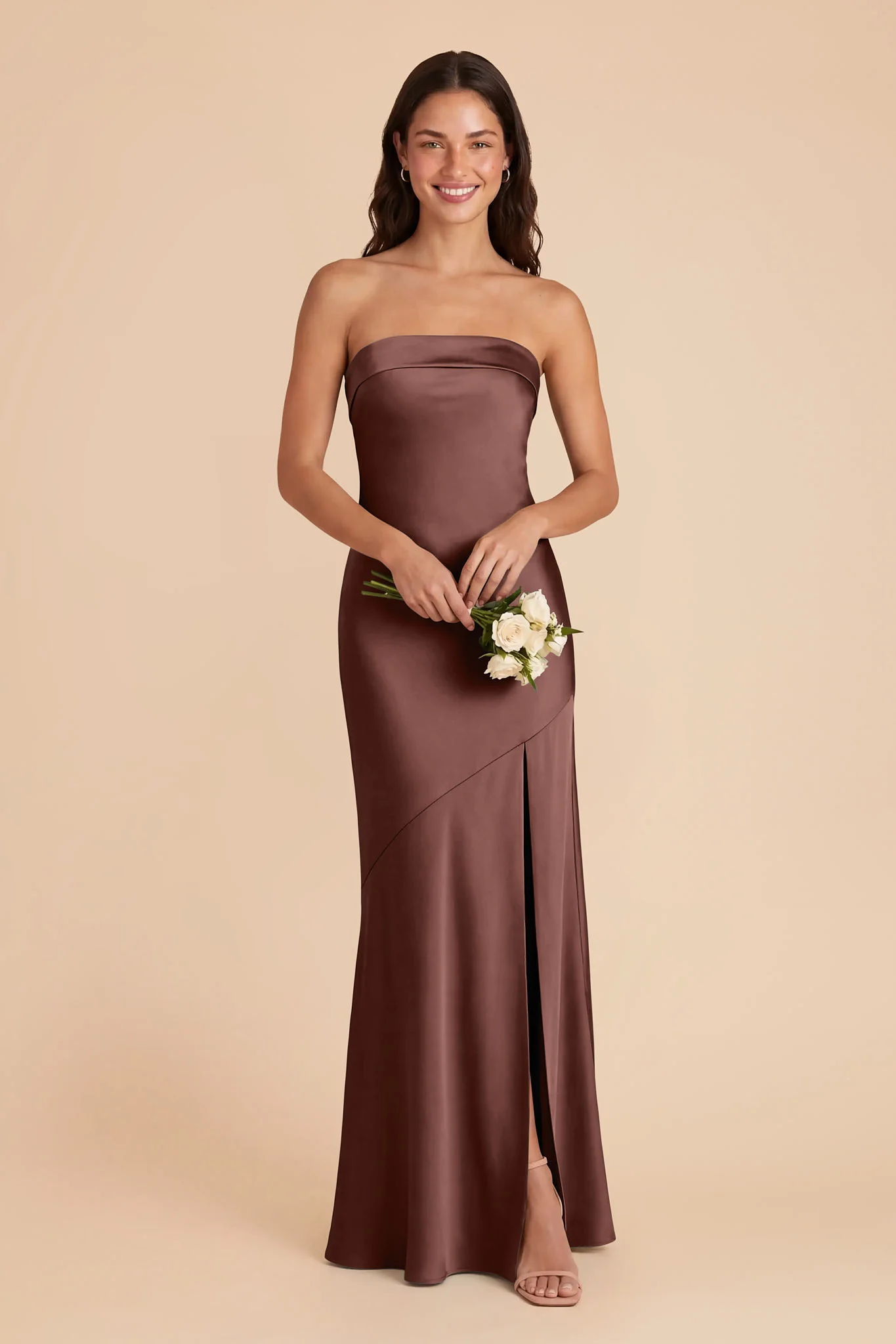 Lizzie Matte Satin Dress - Chocolate Brown - Image 2