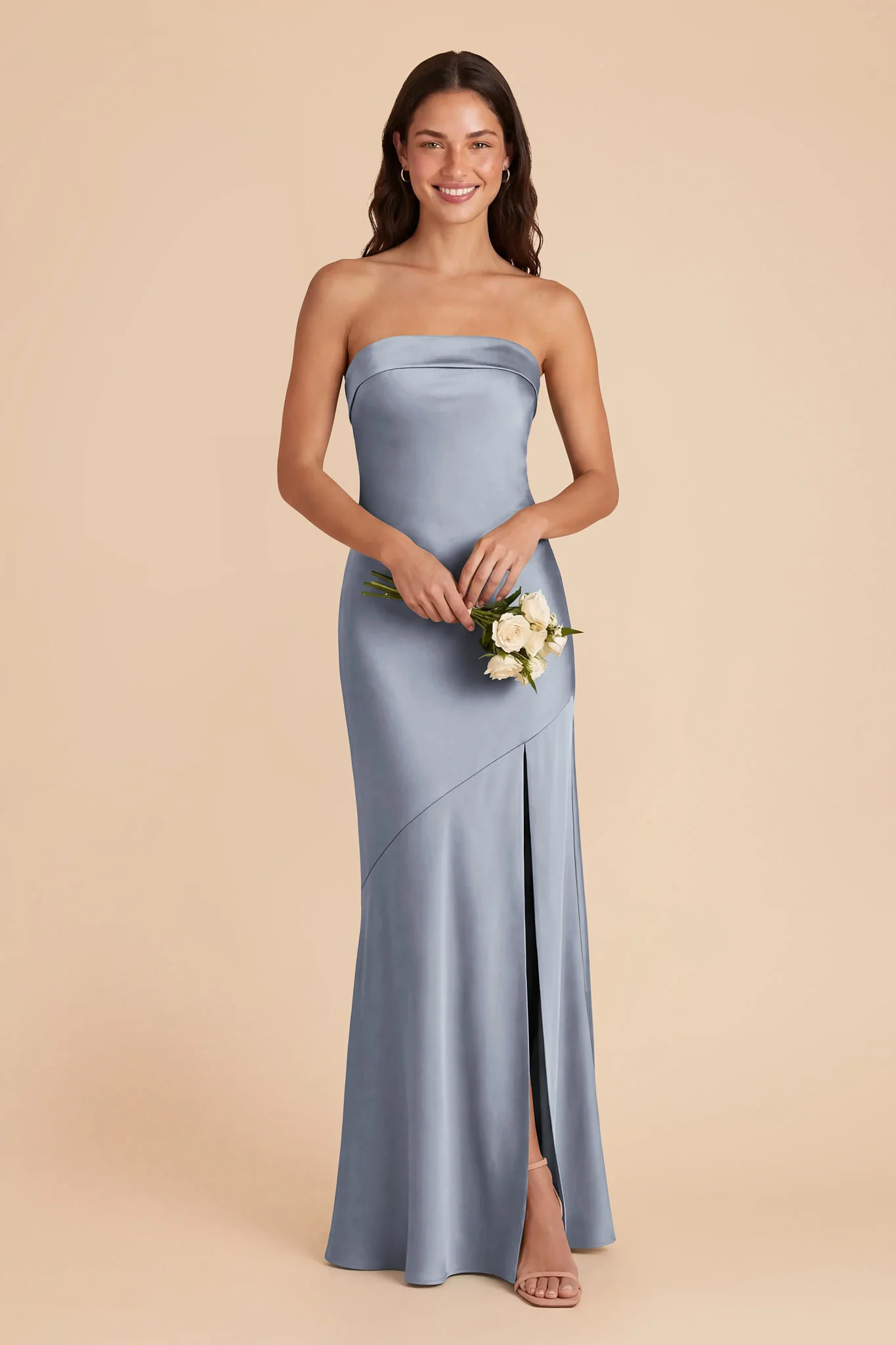 Lizzie Matte Satin Dress - Dusty Blue - Image 2