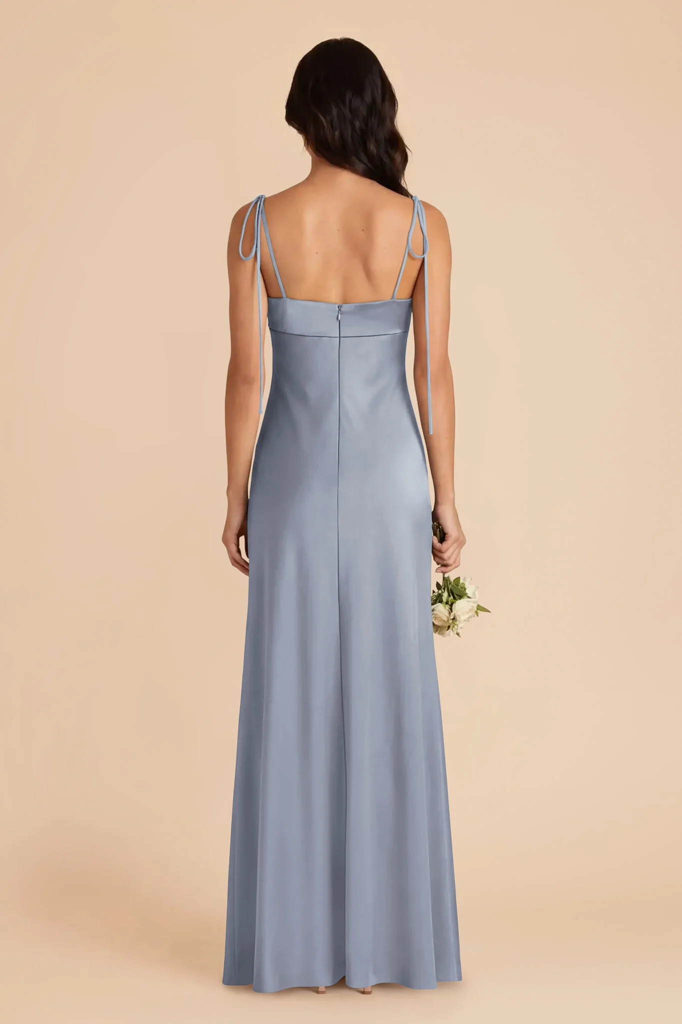 Lizzie Matte Satin Dress - Dusty Blue - Image 5