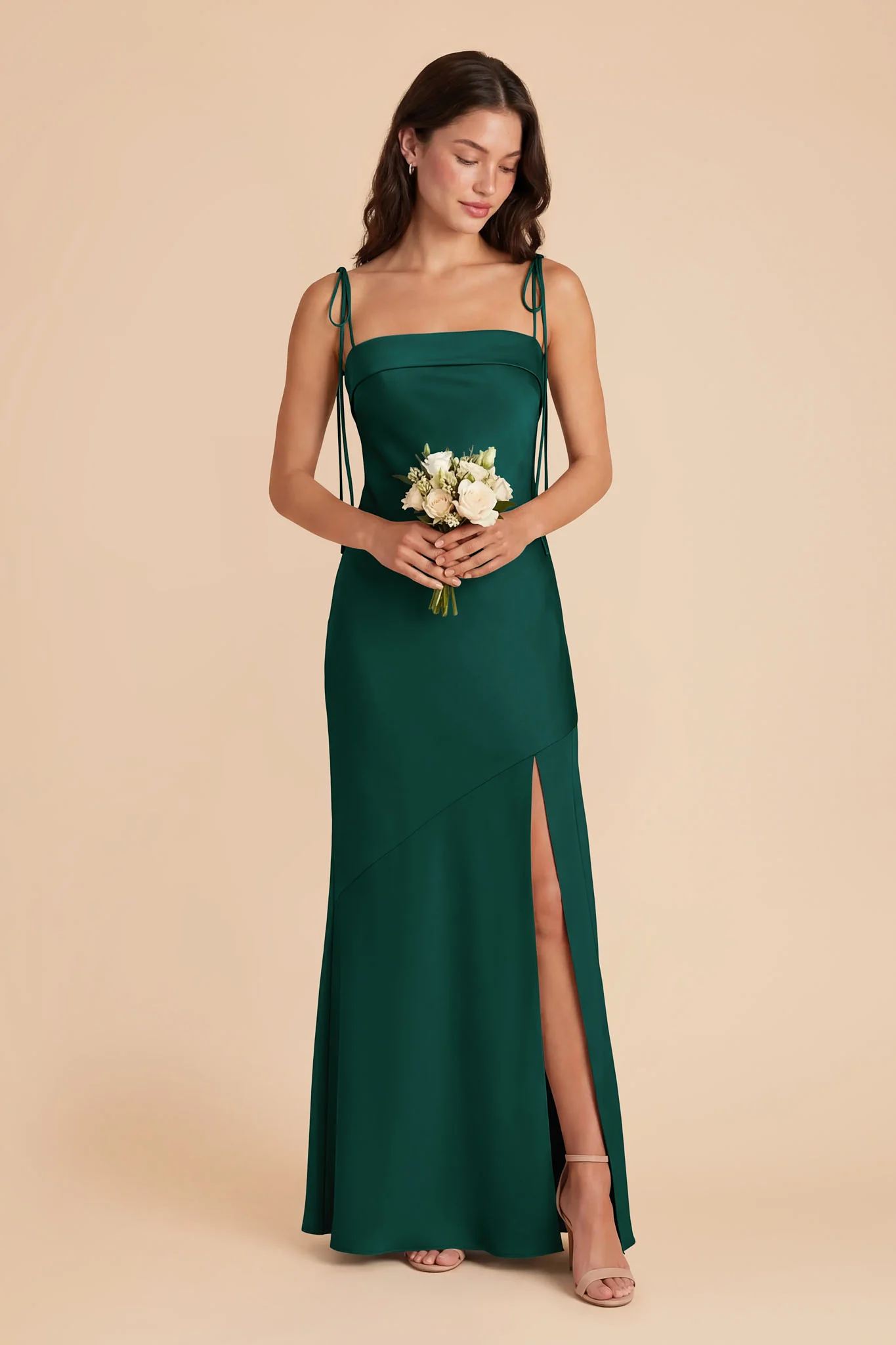 Lizzie Matte Satin Dress - Emerald - Image 3