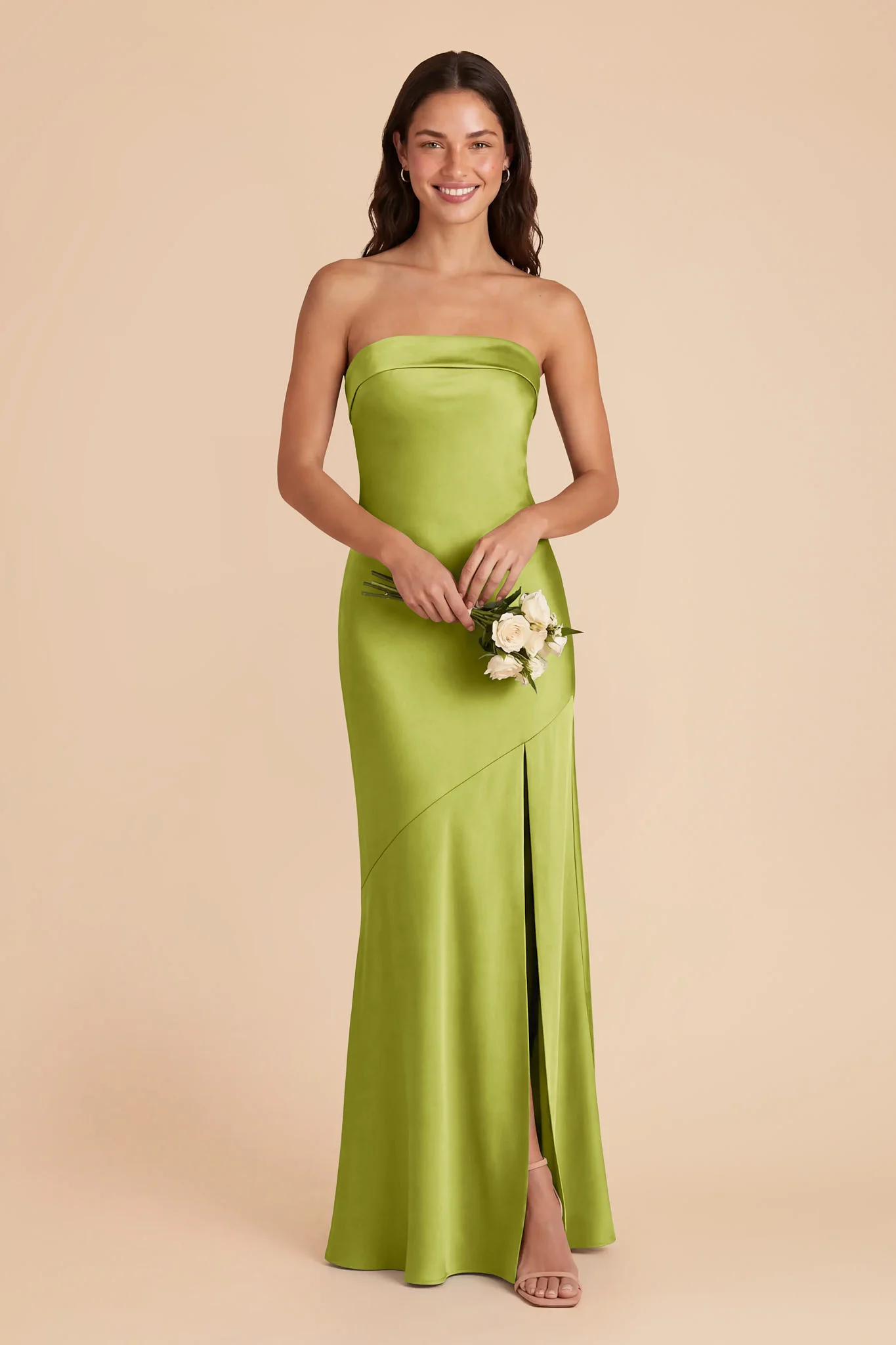 Lizzie Matte Satin Dress - Matcha - Image 2