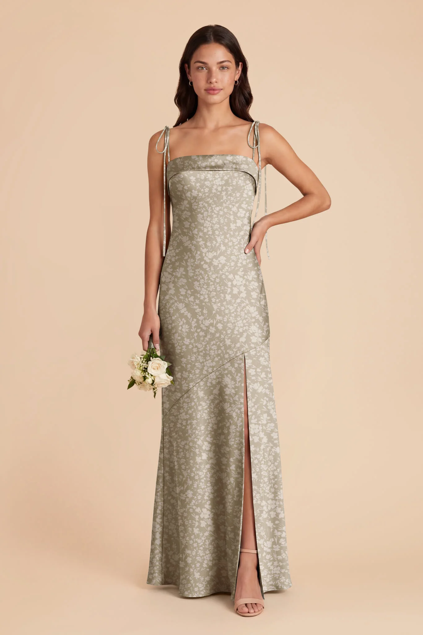 Lizzie Matte Satin Dress - Moss Green Dreamy Floral