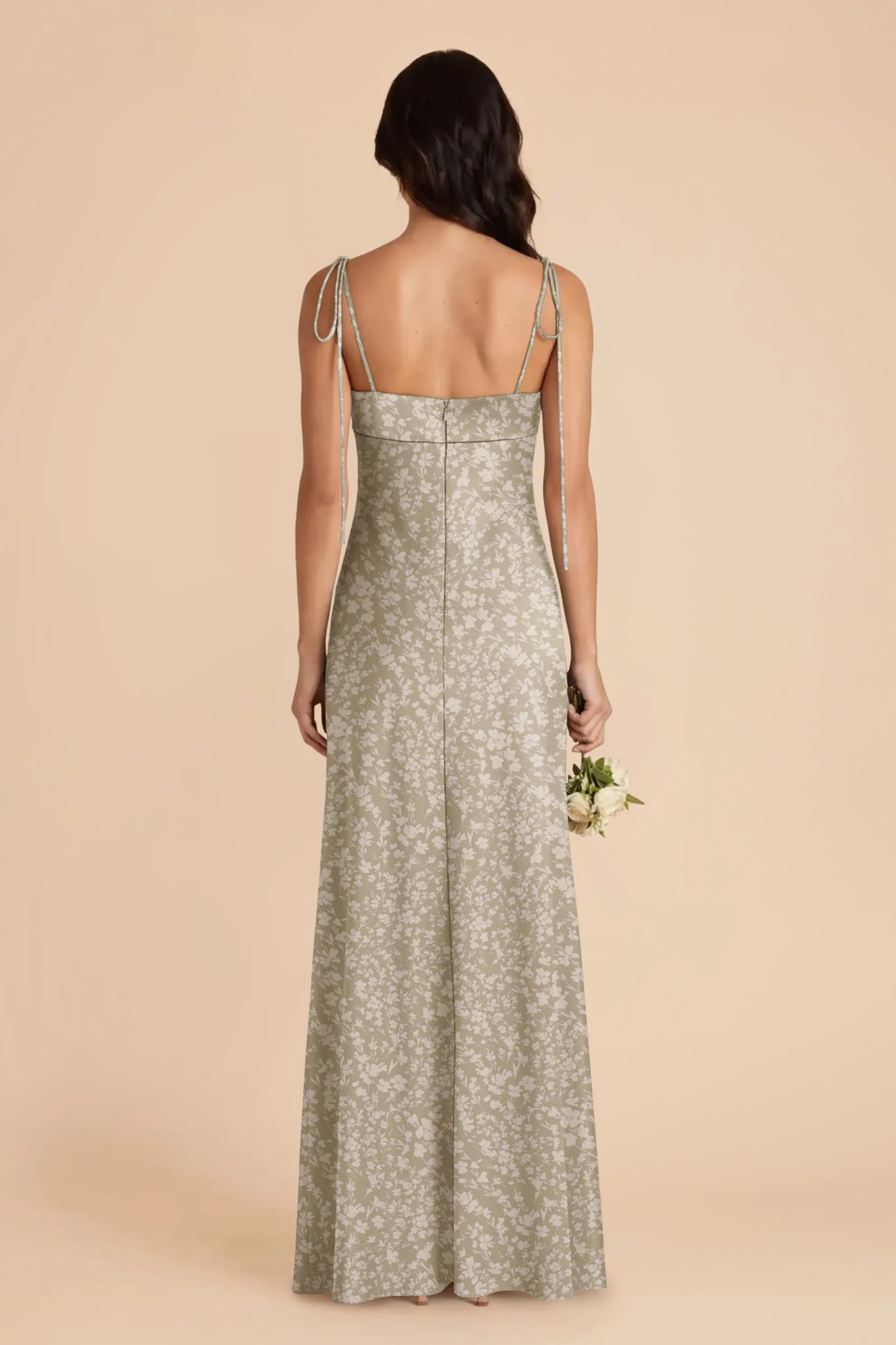 Lizzie Matte Satin Dress - Moss Green Dreamy Floral - Image 3