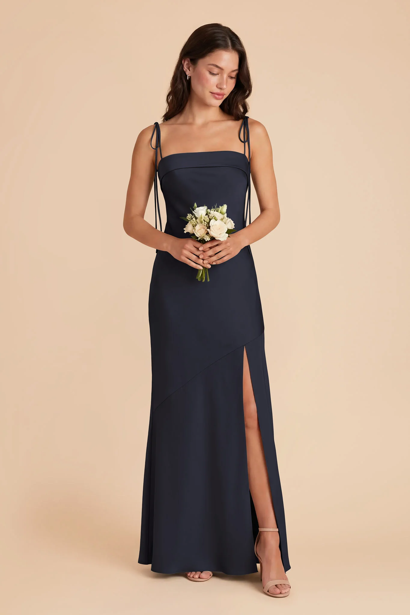 Lizzie Matte Satin Dress - Navy - Image 3
