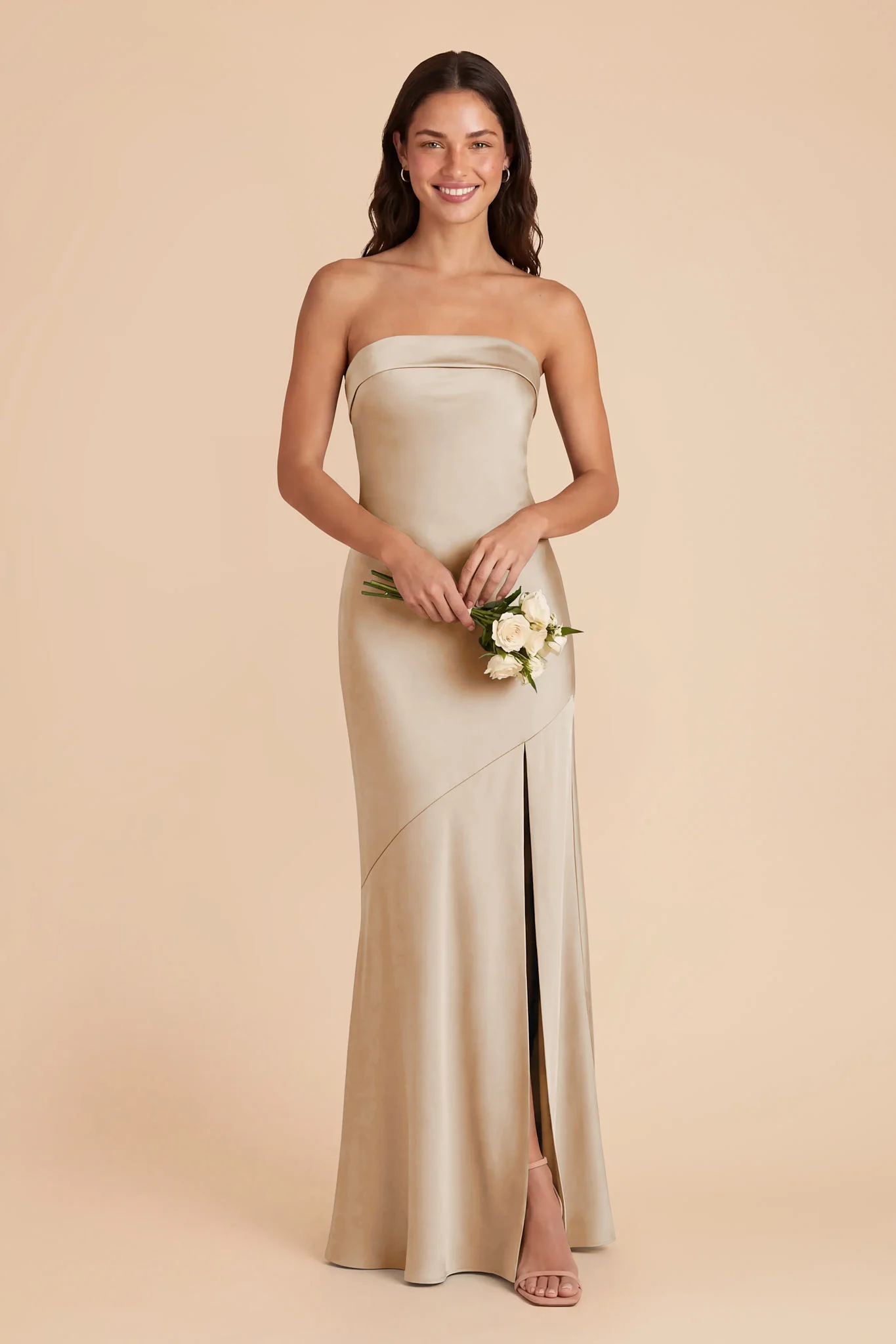 Lizzie Matte Satin Dress - Neutral Champagne - Image 2