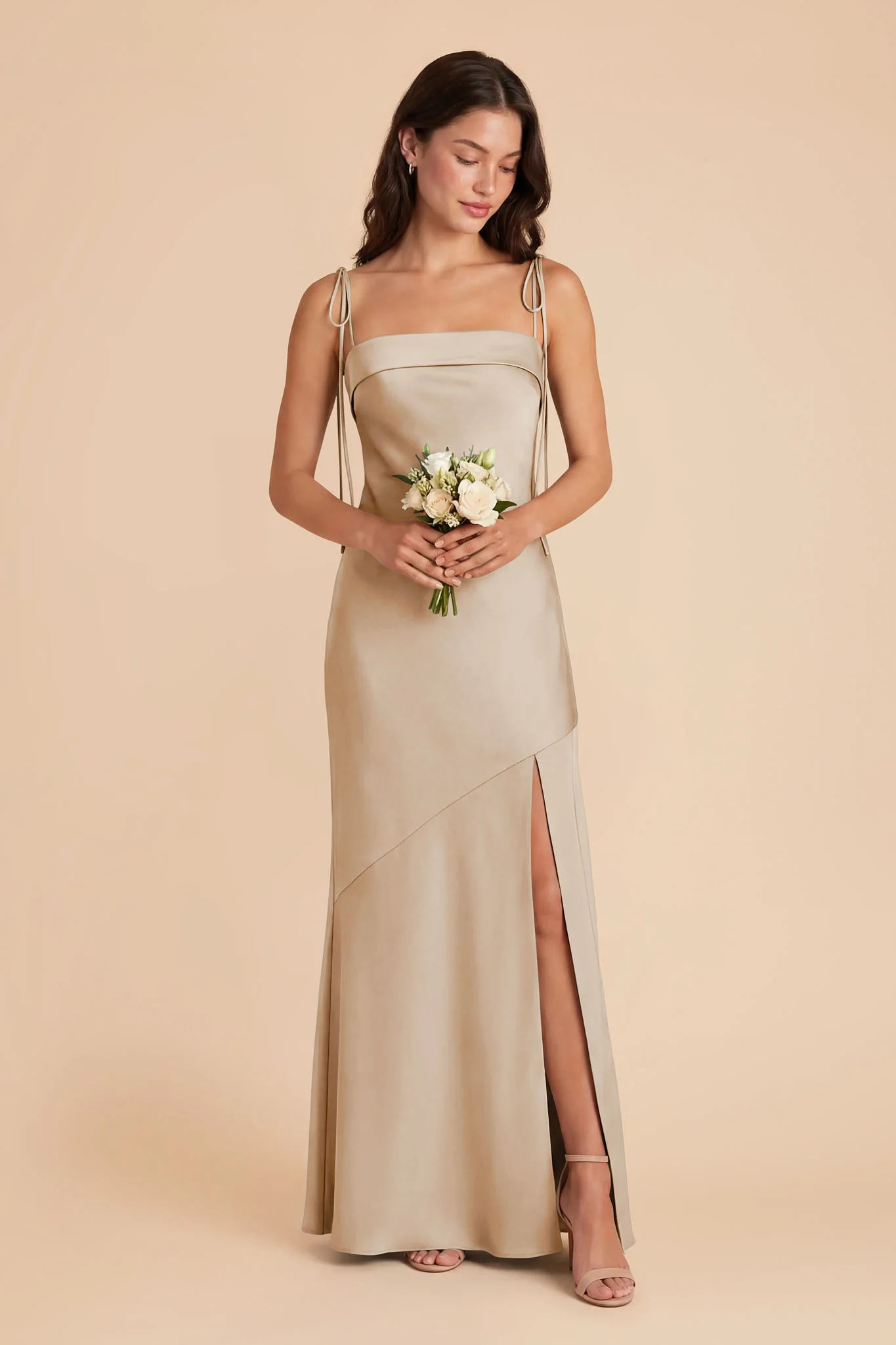 Lizzie Matte Satin Dress - Neutral Champagne - Image 3