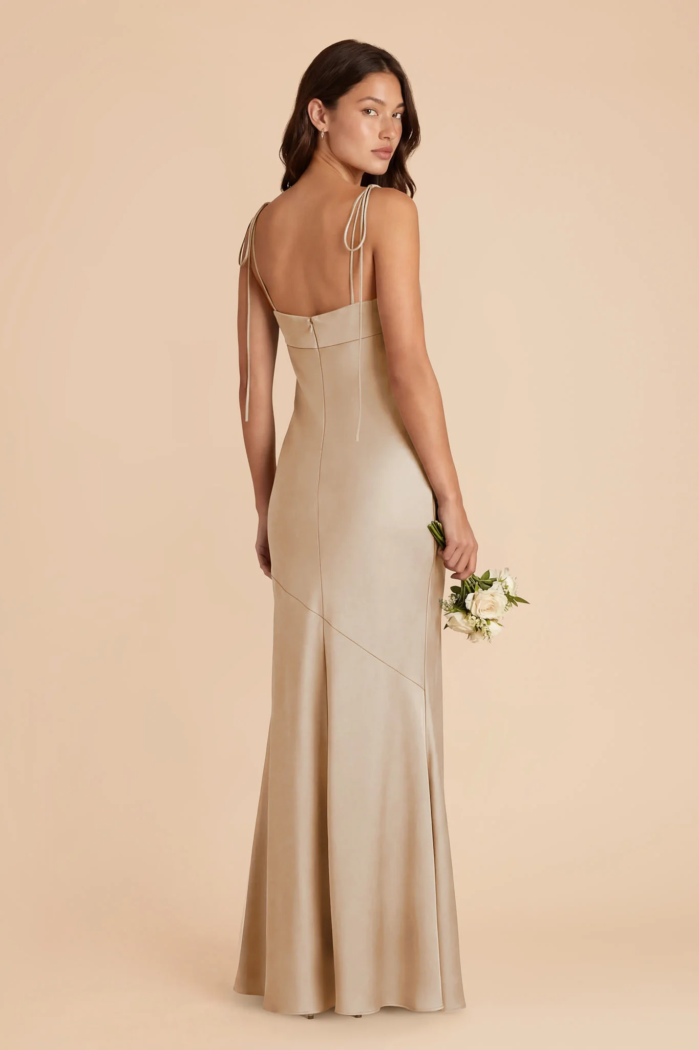 Lizzie Matte Satin Dress - Neutral Champagne - Image 4