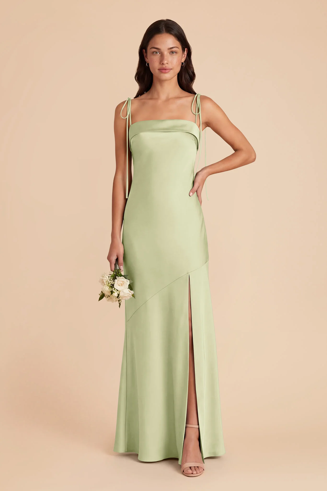 Lizzie Matte Satin Dress - Pale Pistachio